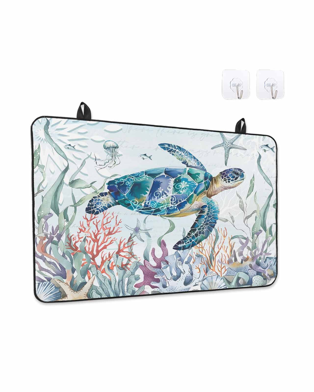 Stove Top Covers for Electric Stove, Teal Sea Turtle Coastal Glass Stovetop Cover Protector, Summer Beach Ocean Coral Induction Cooktop Protector Oven Mat for Kitchen Countertop 24"x21"