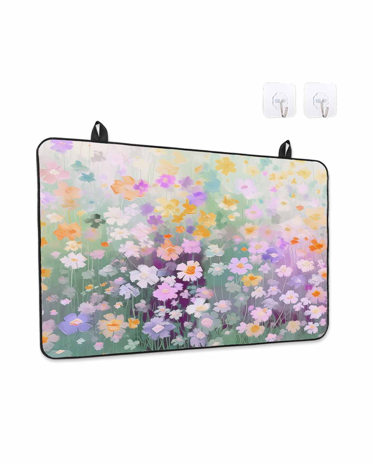 Stove Top Covers for Electric Stove, Teal Spring Floral Glass Stovetop Cover Protector, Modern Oil Painted Daisy Botanical Induction Cooktop Protector Oven Mat for Kitchen Countertop 24"x21"