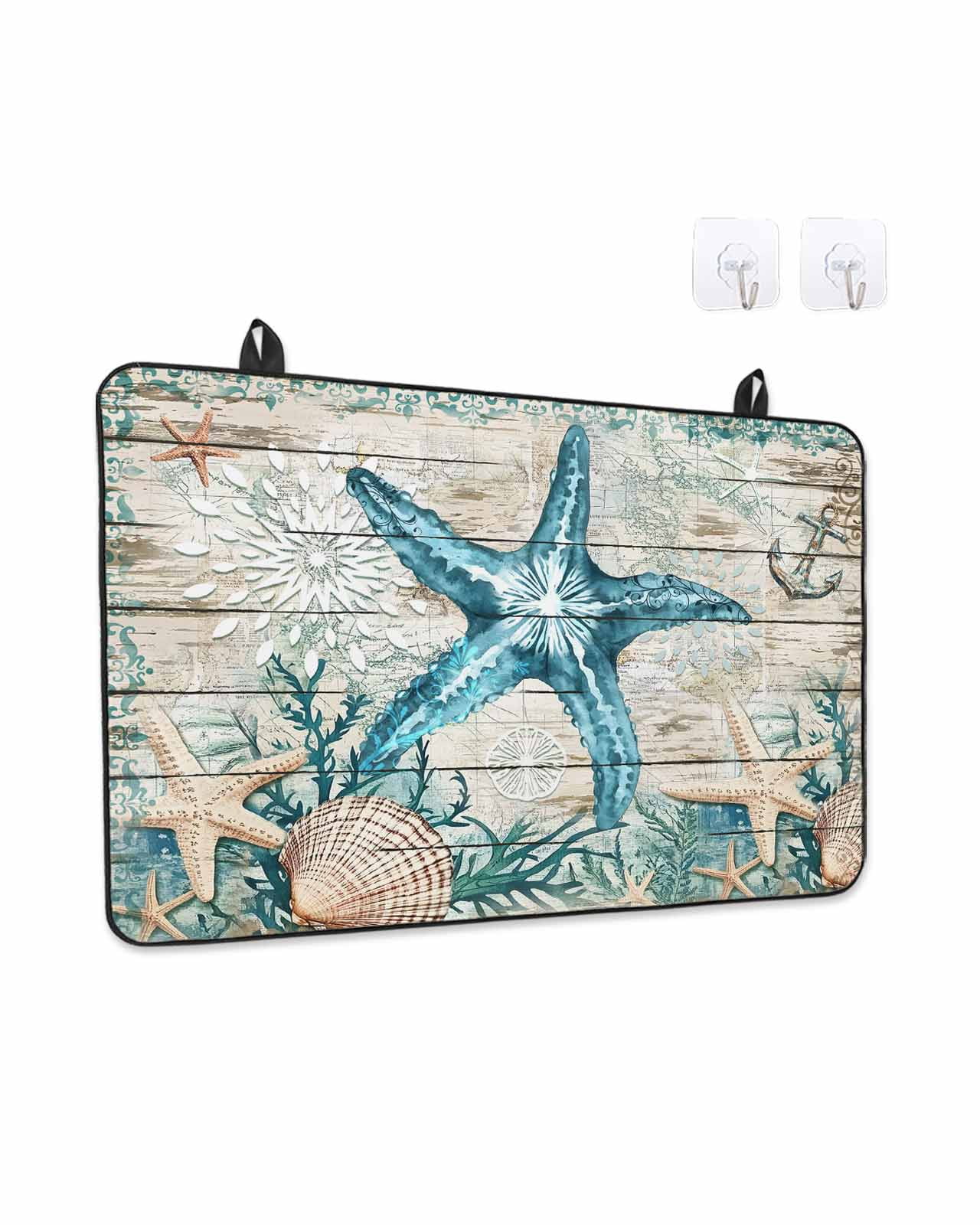 Stove Top Covers for Electric Stove, Teal Starfish Coastal Glass Stovetop Cover Protector, Summer Beach Nautical Retro Induction Cooktop Protector Oven Mat for Kitchen Countertop 24"x21"