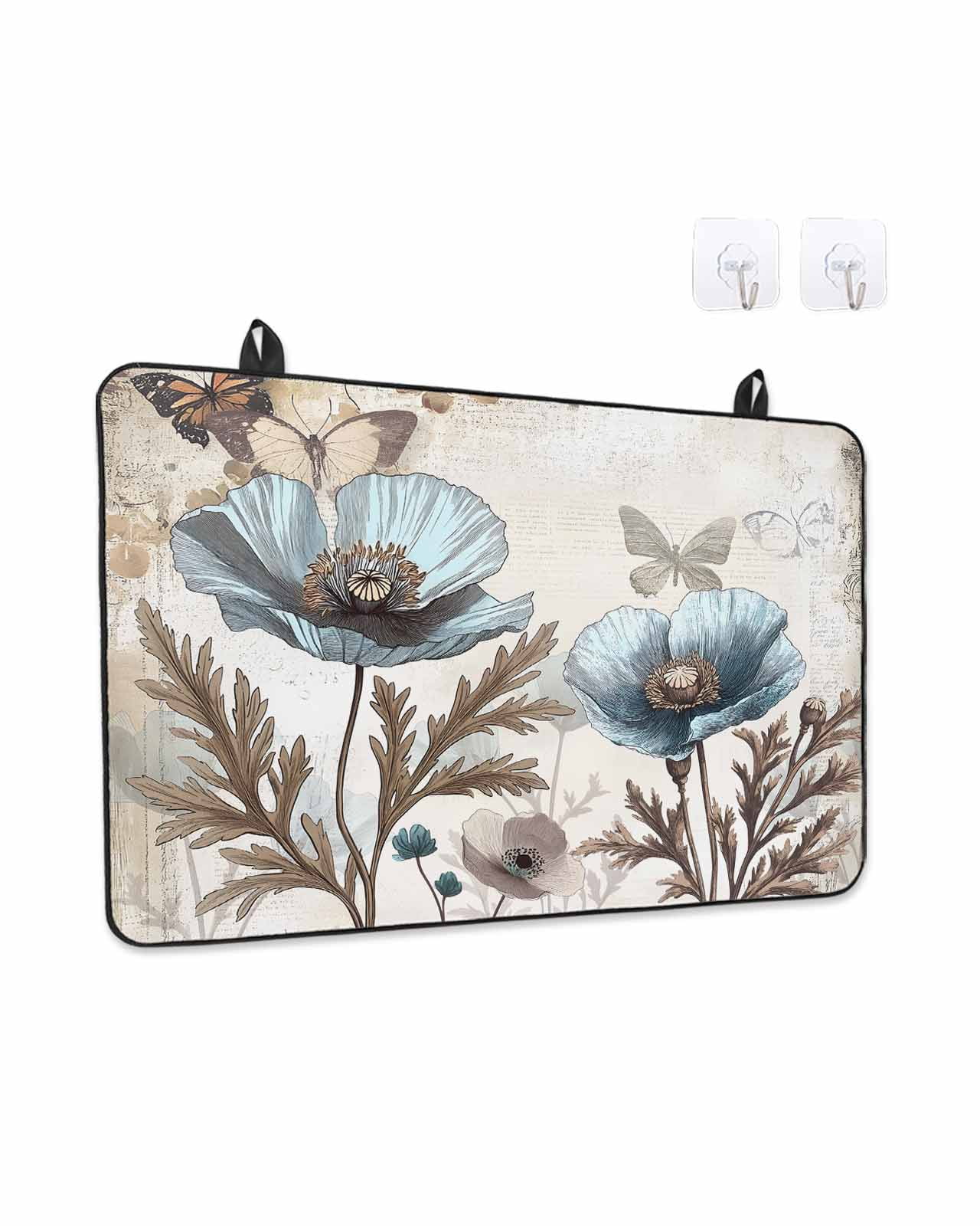 Stove Top Covers for Electric Stove, Teal Tulip Glass Stovetop Cover Protector, Vintage Spring Floral Summer Botanical Brown Induction Cooktop Protector Oven Mat for Kitchen Countertop 24"x21"
