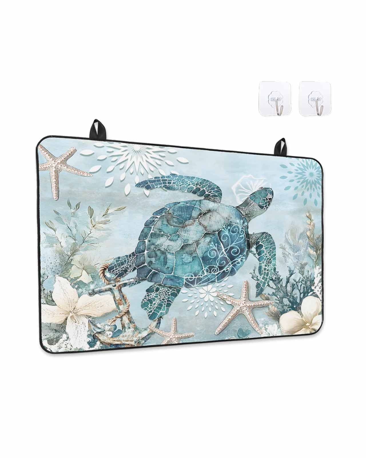 Stove Top Covers for Electric Stove, Teal Turtle Coastal Glass Stovetop Cover Protector, Summer Beach Nautical Starfish Induction Cooktop Protector Oven Mat for Kitchen Countertop 24"x21"