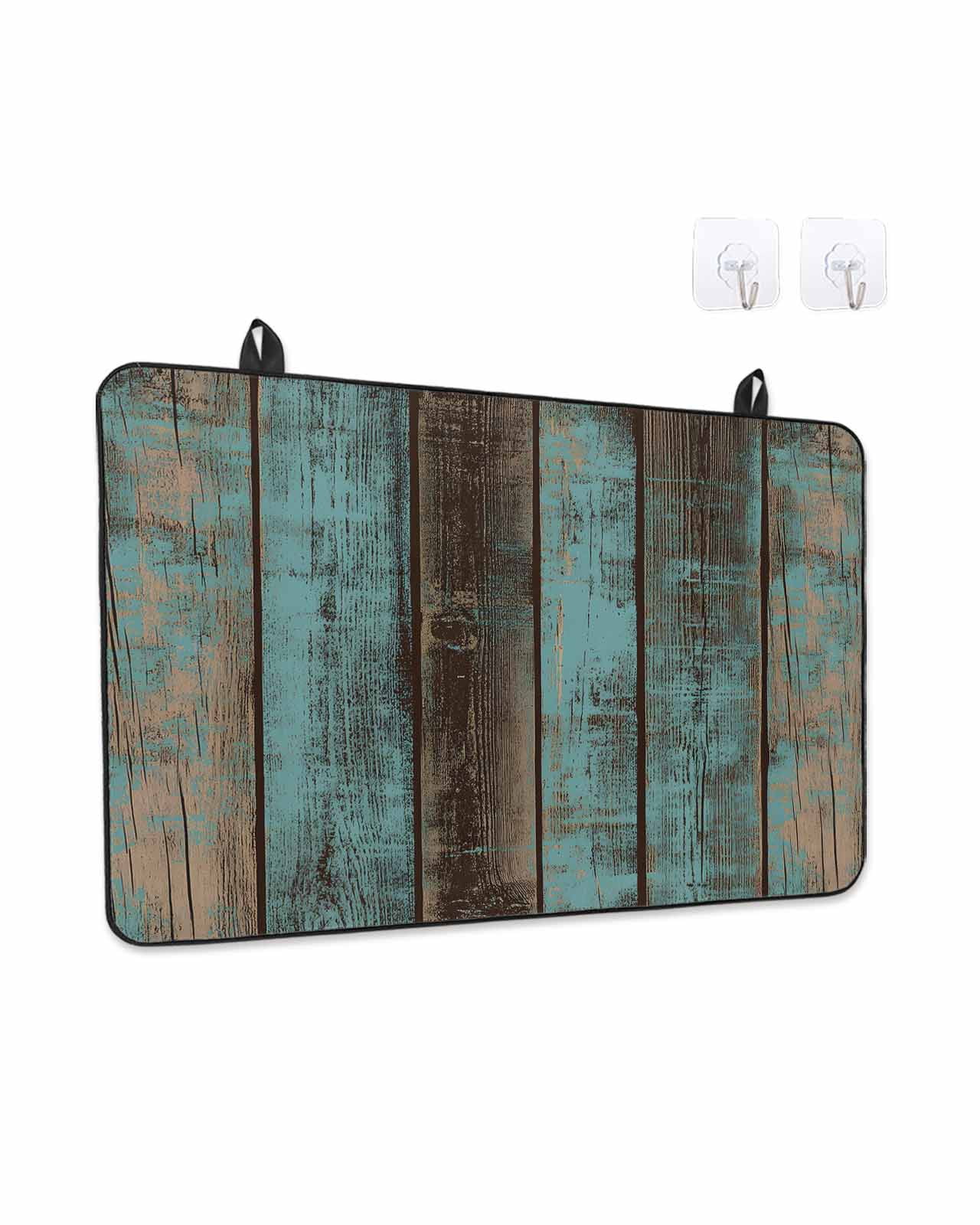 Stove Top Covers for Electric Stove, Teal Wood Grain Glass Stovetop Cover Protector, Gradient Farm Old Wooden Board Vintage Induction Cooktop Protector Oven Mat for Kitchen Countertop 24"x21"