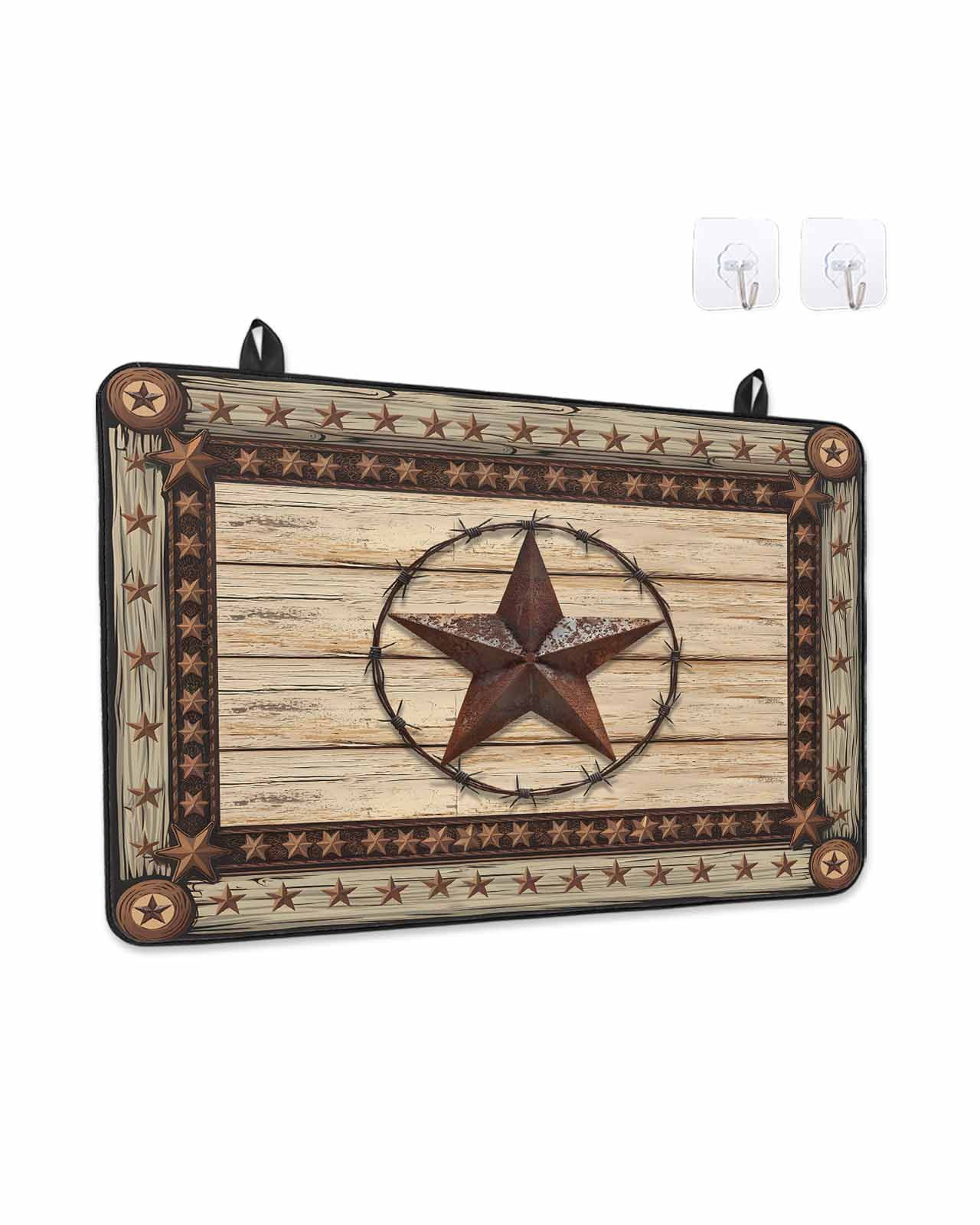 Stove Top Covers for Electric Stove, Texas Star Brown Glass Stovetop Cover Protector, Country Star Rustic Vintage Wooden Induction Cooktop Protector Oven Mat for Kitchen Countertop 31"x24"