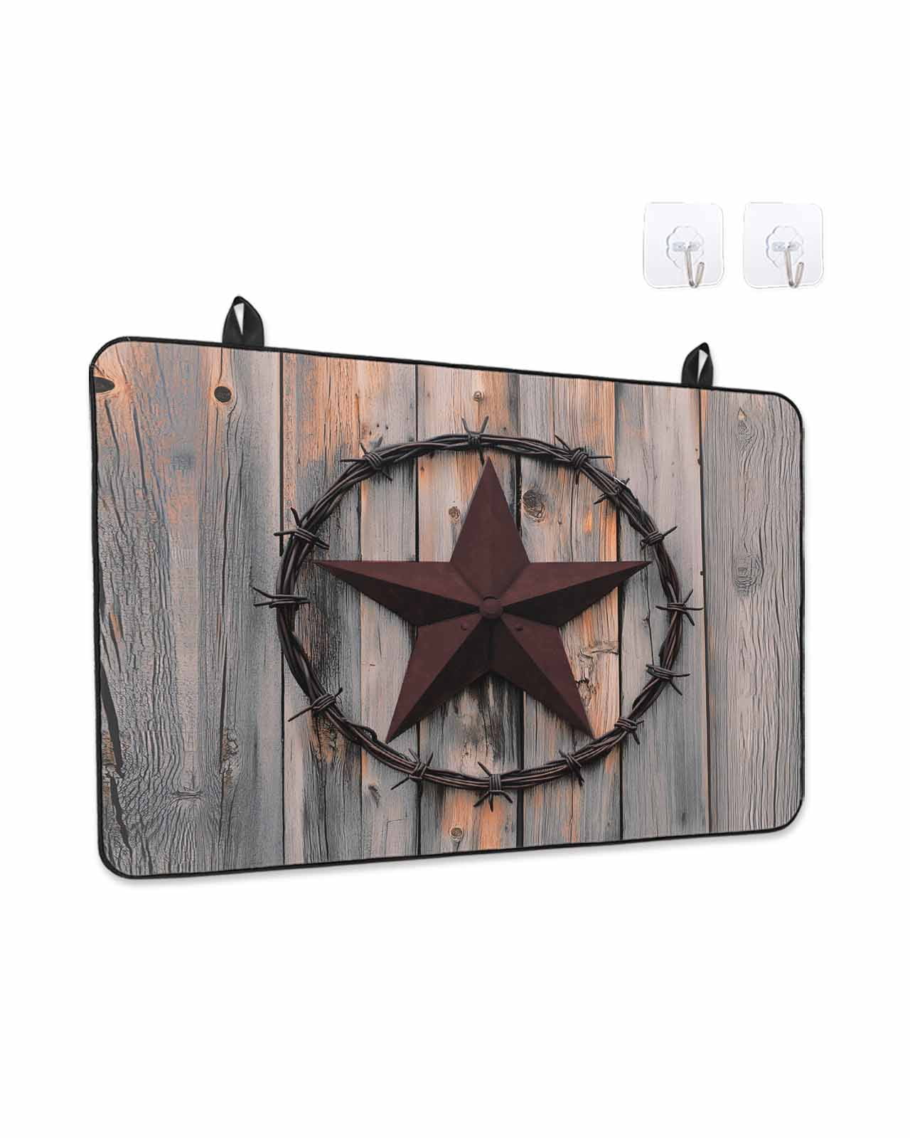 Stove Top Covers for Electric Stove, Texas Star Brown Glass Stovetop Cover Protector, Farmhouse Country Western Brown Wooden Induction Cooktop Protector Oven Mat for Kitchen Countertop 24"x21"