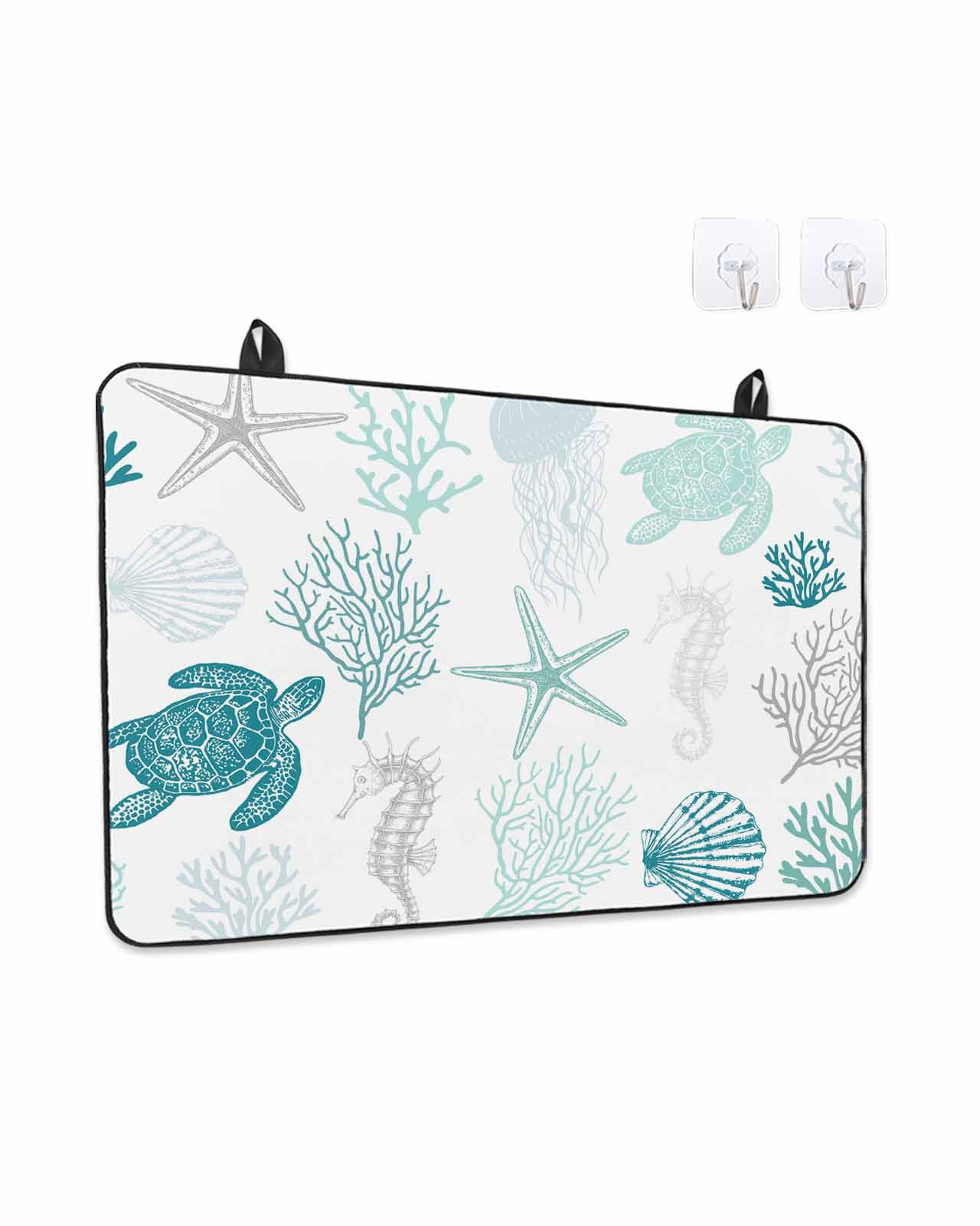 Stove Top Covers for Electric Stove, Turquoise Coastal Glass Stovetop Cover Protector, Nautical Summer Beach Coral Sea Turtle Induction Cooktop Protector Oven Mat for Kitchen Countertop 24"x21"