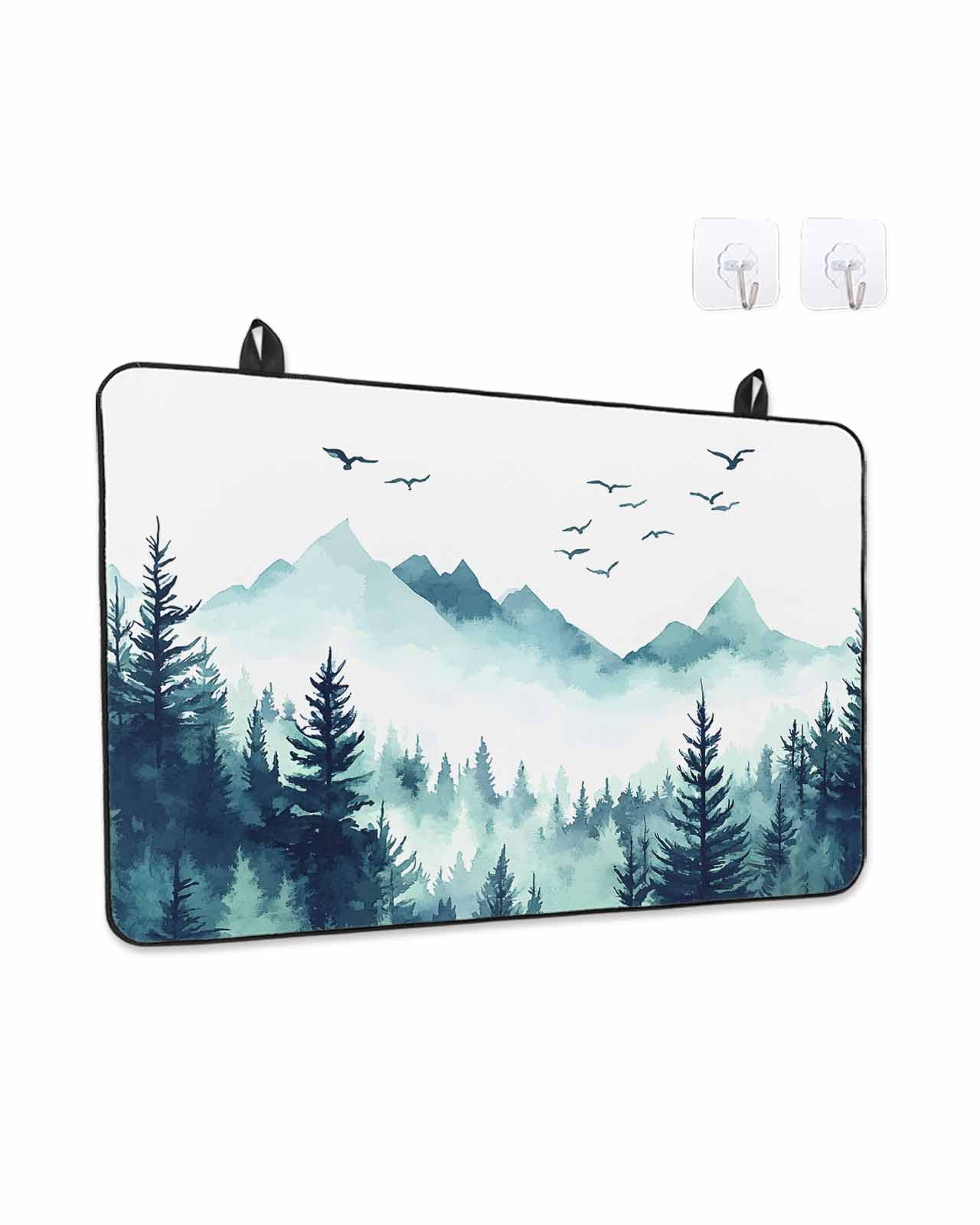 Stove Top Covers for Electric Stove, Turquoise Forest Glass Stovetop Cover Protector, Mountains Birds Fog Tree Scenery Induction Cooktop Protector Oven Mat for Kitchen Countertop 24"x21"