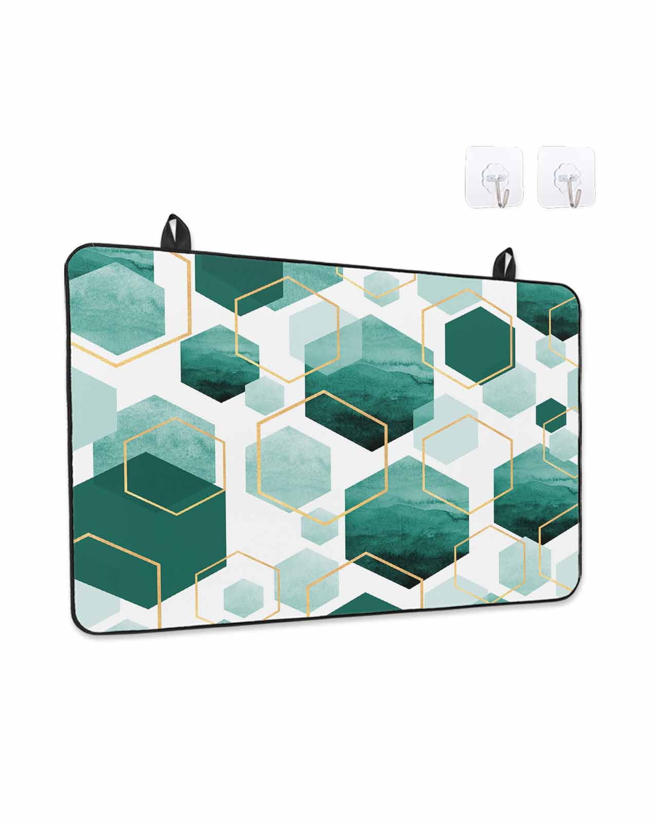 Stove Top Covers for Electric Stove, Turquoise Marble Glass Stovetop Cover Protector, Gold White Geometric Hexagon Modern Induction Cooktop Protector Oven Mat for Kitchen Countertop 31"x24"