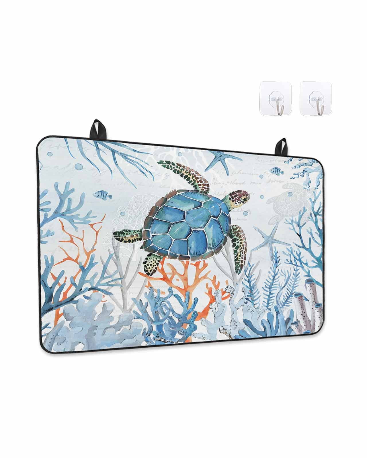 Stove Top Covers for Electric Stove, Turtle Glass Stovetop Cover Protector, Blue Coastal Starfish Ocean Coral Nautical Induction Cooktop Protector Oven Mat for Kitchen Countertop 24"x21"