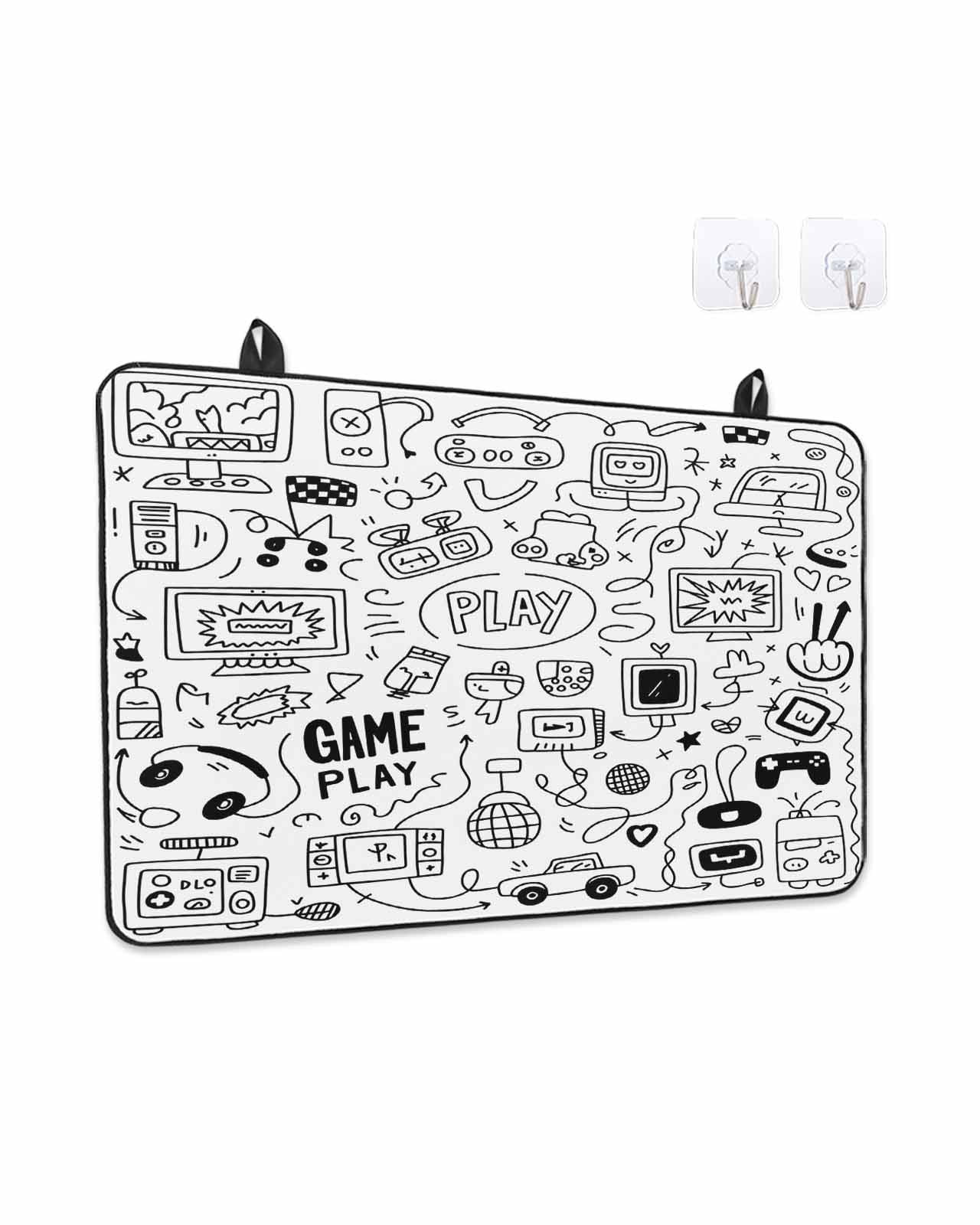 Stove Top Covers for Electric Stove, Video Game Glass Stovetop Cover Protector, Black White Game Controller Monochrome Induction Cooktop Protector Oven Mat for Kitchen Countertop 28.5"x20.5"