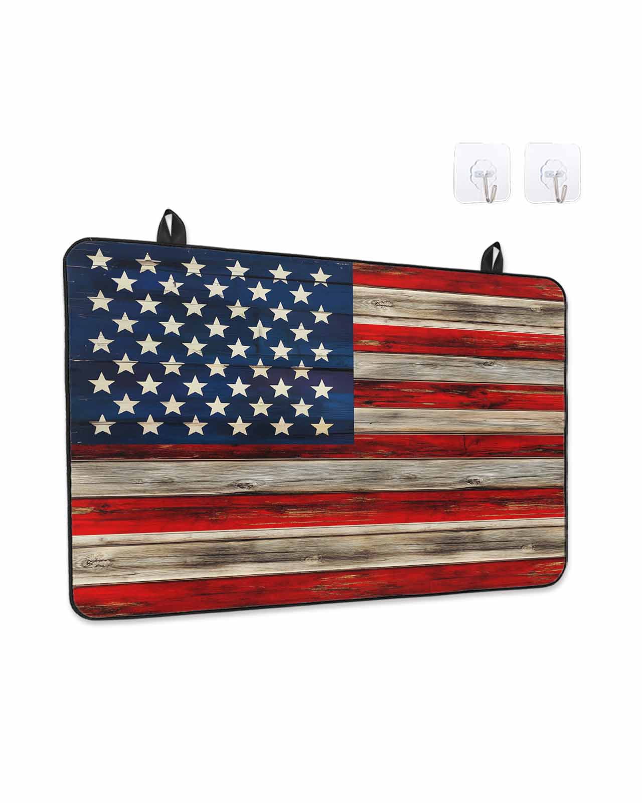 Stove Top Covers for Electric Stove, Vintage American Flag Glass Stovetop Cover Protector, Blue Star Red Striped Wooden Induction Cooktop Protector Oven Mat for Kitchen Countertop 24"x21"