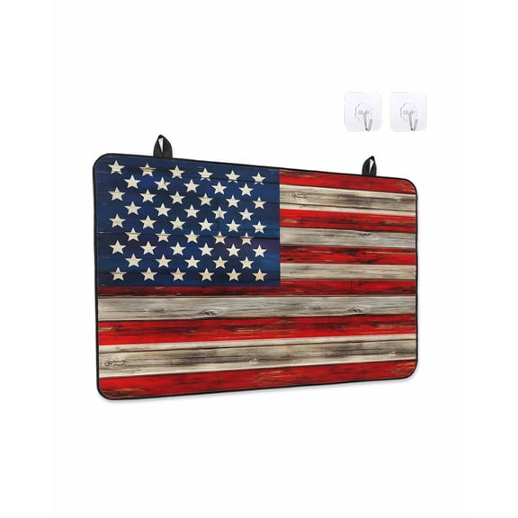 Stove Top Covers for Electric Stove, Vintage American Flag Glass Stovetop Cover Protector, Blue Star Red Striped Wooden Induction Cooktop Protector Oven Mat for Kitchen Countertop 36"x21"