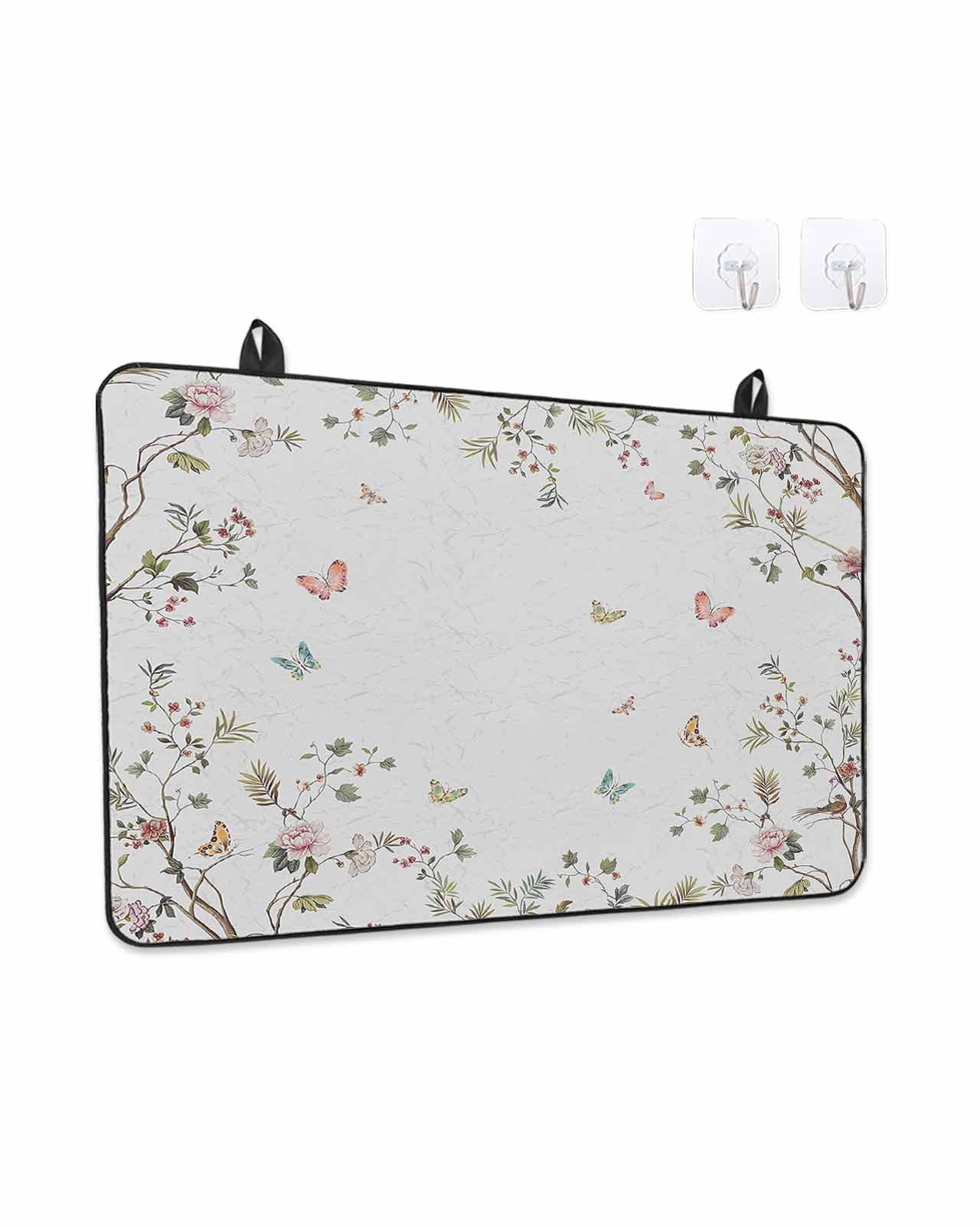 Stove Top Covers for Electric Stove, Vintage Botanical Glass Stovetop Cover Protector, Spring Floral Botterfly Summer Flower Induction Cooktop Protector Oven Mat for Kitchen Countertop 24"x21"