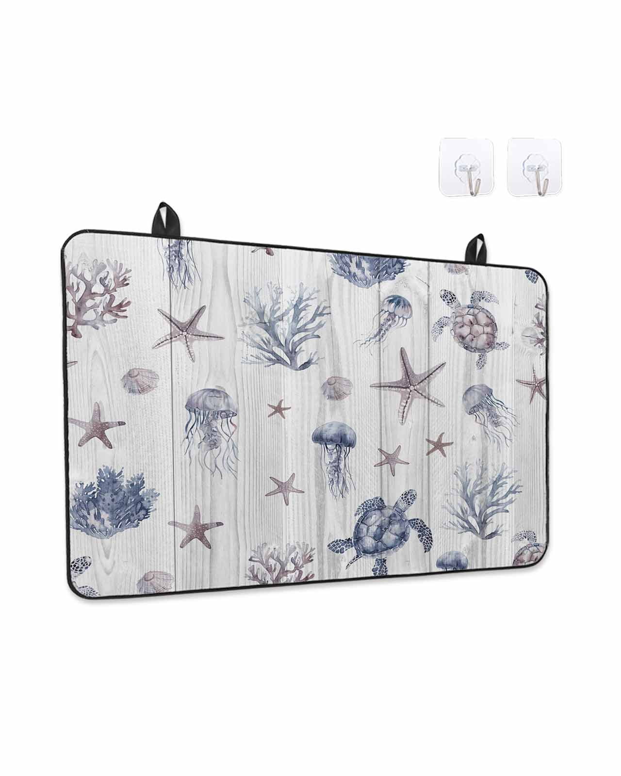 Stove Top Covers for Electric Stove, Vintage Coastal Glass Stovetop Cover Protector, Nautical Summer Beach Sea Turtle Starfish Induction Cooktop Protector Oven Mat for Kitchen Countertop 24"x21"