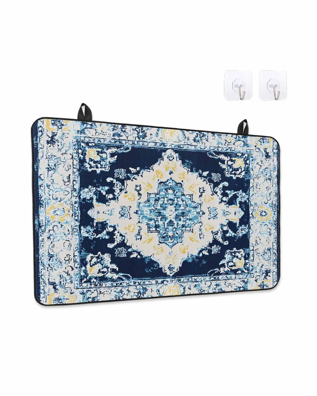 Stove Top Covers for Electric Stove, Vintage Ethnic Glass Stovetop Cover Protector, Boho Tribes Modern Blue Middle Century Induction Cooktop Protector Oven Mat for Kitchen Countertop 28.5"x20.5"