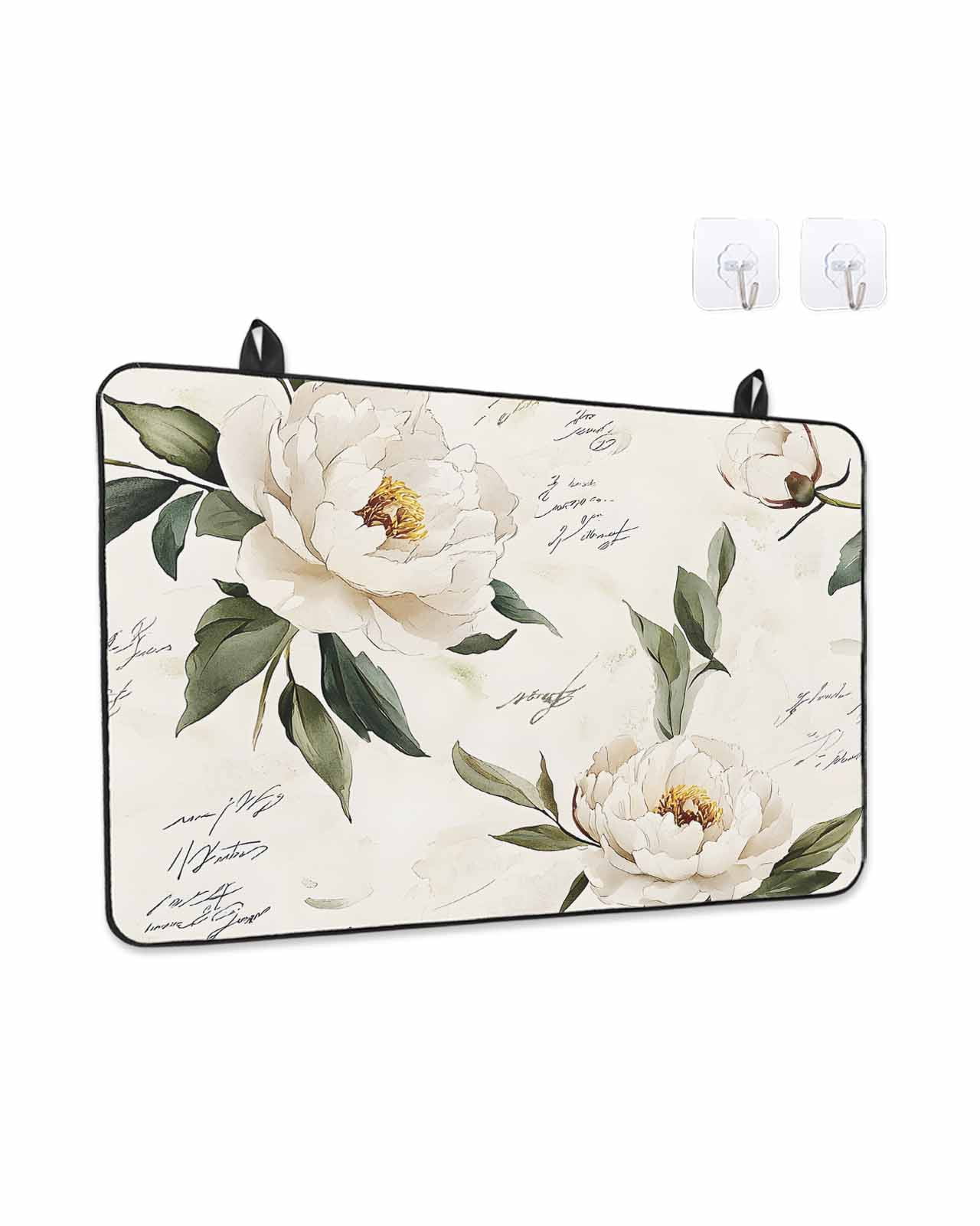 Stove Top Covers for Electric Stove, Vintage Floral Spring Glass Stovetop Cover Protector, Farmhouse Botanical White Flowers Induction Cooktop Protector Oven Mat for Kitchen Countertop 24"x21"