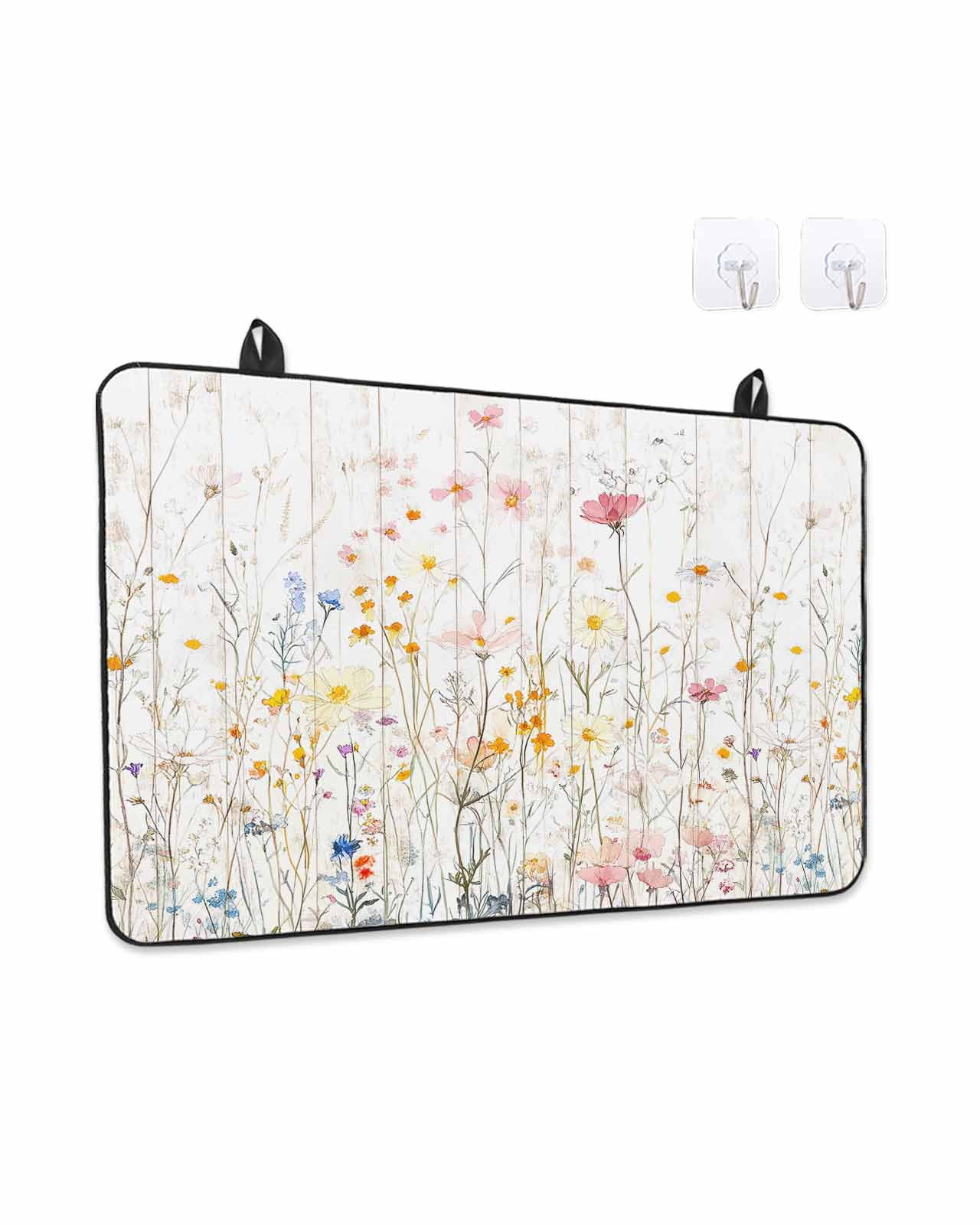 Stove Top Covers for Electric Stove, Vintage Flowers Glass Stovetop Cover Protector, Pink Blue Colorful Botanical Induction Cooktop Protector Oven Mat for Kitchen Countertop 24"x21"