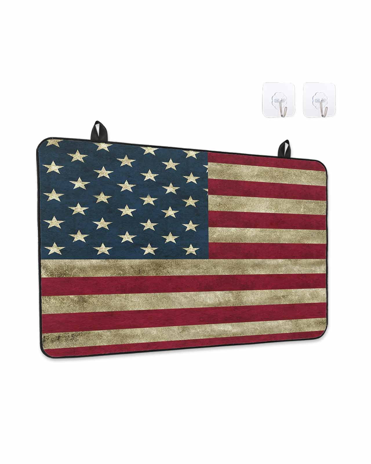 Stove Top Covers for Electric Stove, Vintage Red American Flag Glass Stovetop Cover Protector, US Flag Stripe Retro Starts Induction Cooktop Protector Oven Mat for Kitchen Countertop 24"x21"