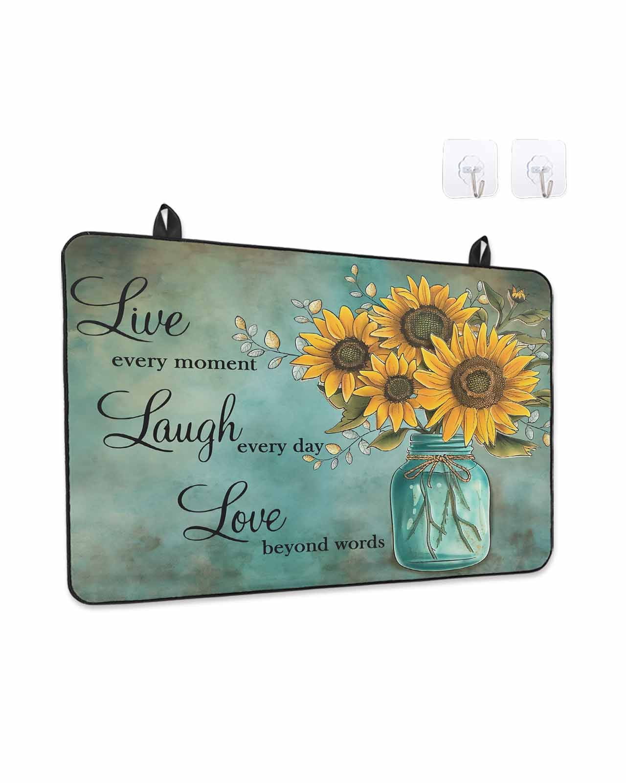 Stove Top Covers for Electric Stove, Vintage Sunflower Glass Stovetop Cover Protector, Teal Retro Summer Botanical Floral Induction Cooktop Protector Oven Mat for Kitchen Countertop 24"x21"