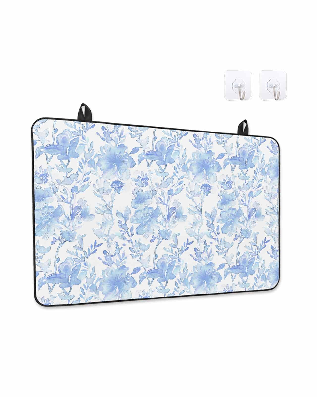 Stove Top Covers for Electric Stove, Watercolor Blue Floral Glass Stovetop Cover Protector, Blue Ombre Botanical Summer Induction Cooktop Protector Oven Mat for Kitchen Countertop 24"x21"