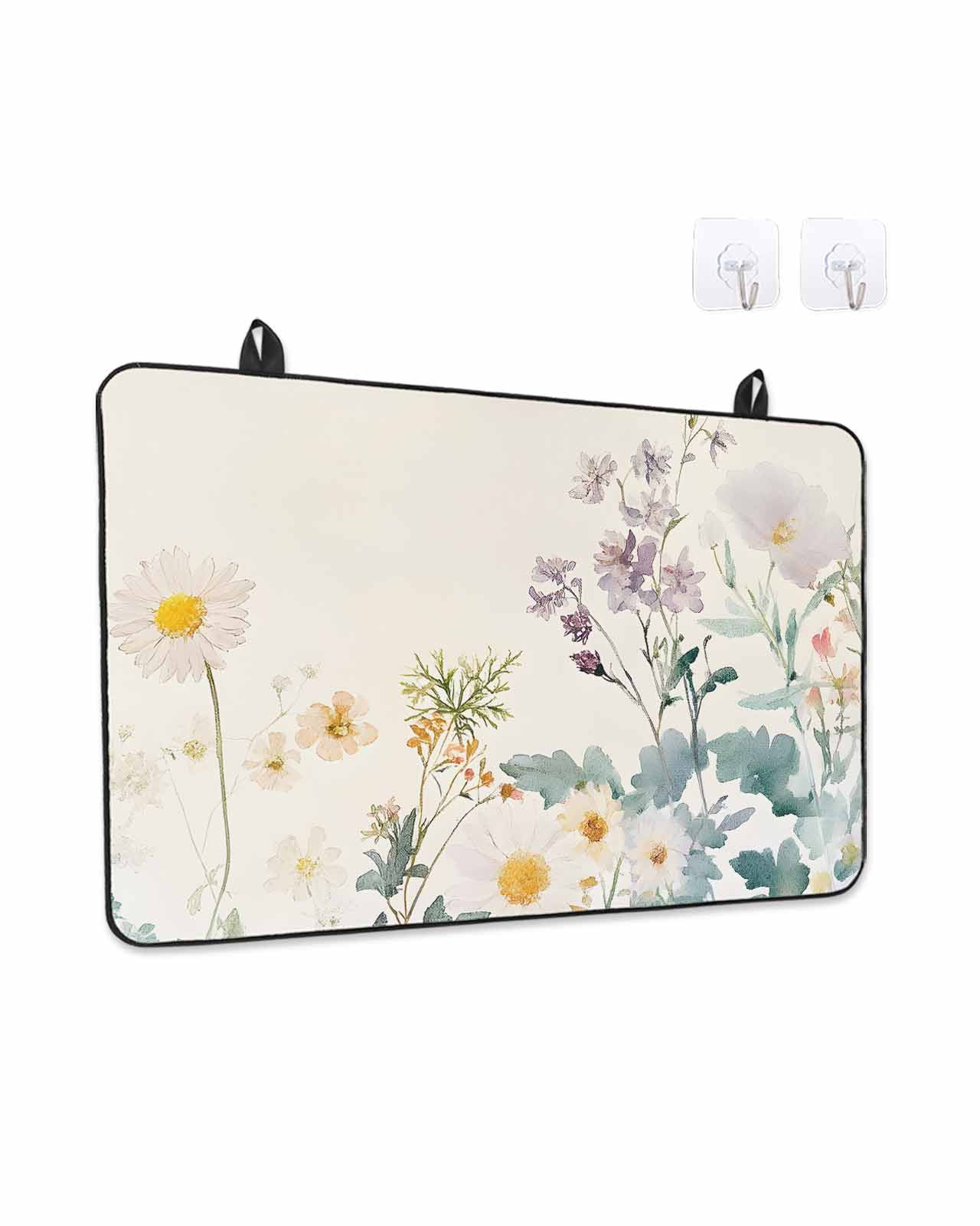 Stove Top Covers for Electric Stove, Watercolor Spring Floral Glass Stovetop Cover Protector, Farmhouse Daisy Green Botanical Induction Cooktop Protector Oven Mat for Kitchen Countertop 24"x21"