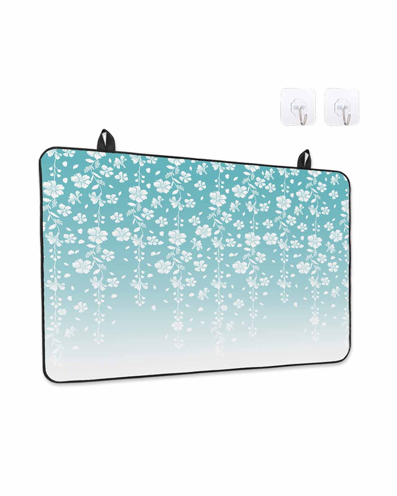 Stove Top Covers for Electric Stove, Weeping Flowers Glass Stovetop Cover Protector, Teal Ombre Spring Floral Botanical Art Induction Cooktop Protector Oven Mat for Kitchen Countertop 24"x21"