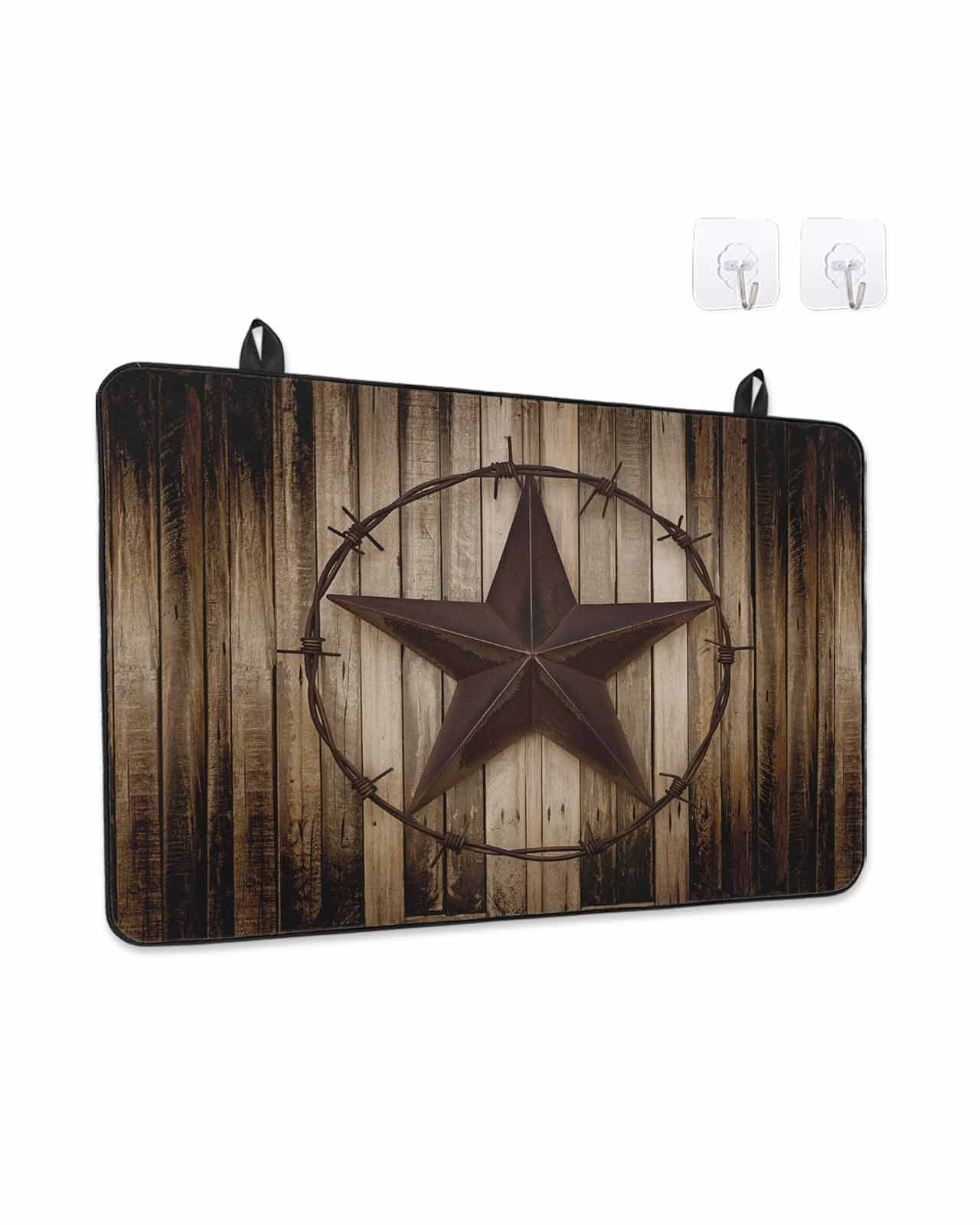 Stove Top Covers for Electric Stove, Western Star Retro Glass Stovetop Cover Protector, Vintage Brown Wood Barn Induction Cooktop Protector Oven Mat for Kitchen Countertop 24"x21"