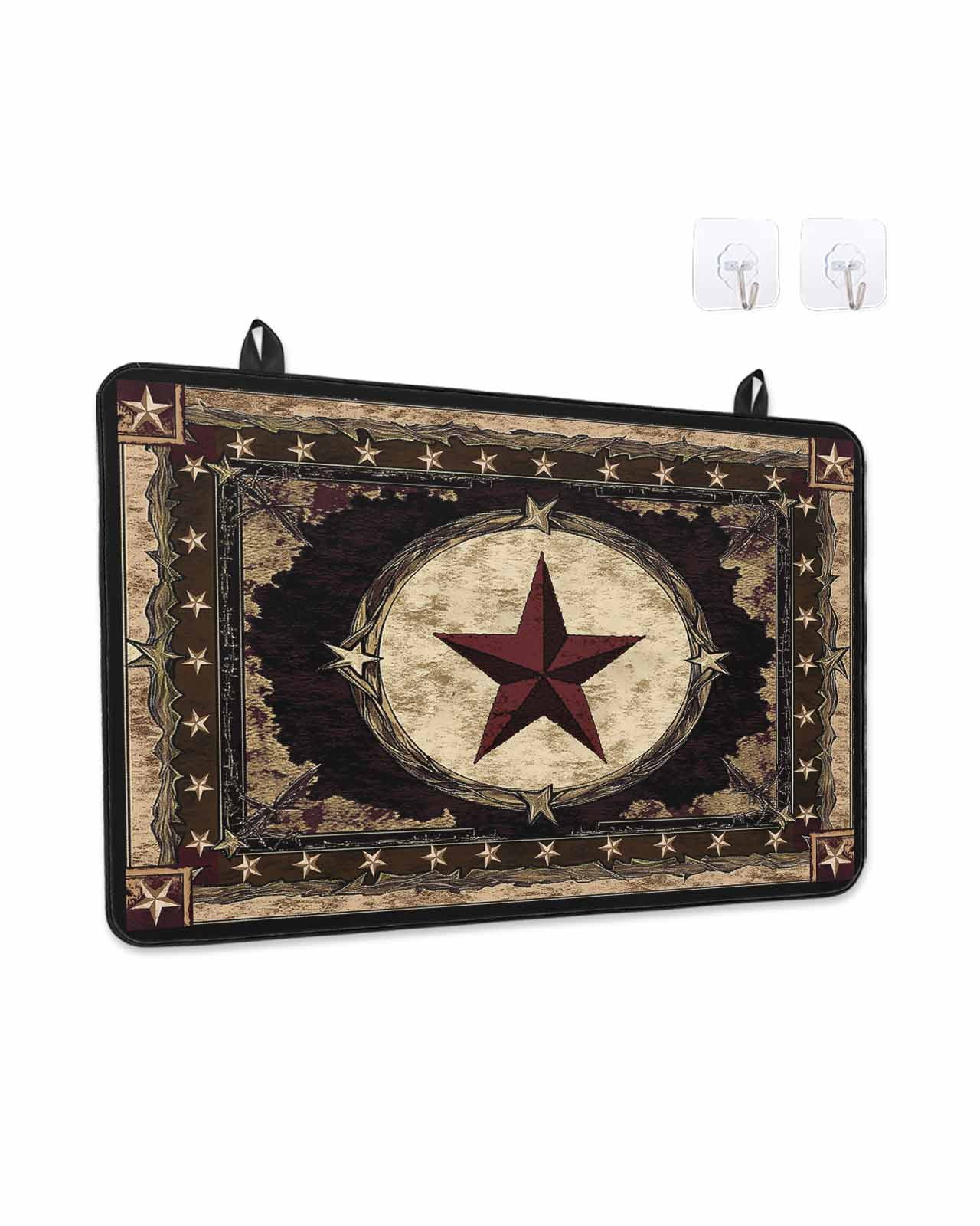 Stove Top Covers for Electric Stove, Western Stars Brown Glass Stovetop Cover Protector, Farmhouse Country Vintage Wood Grain Induction Cooktop Protector Oven Mat for Kitchen Countertop 24"x21"