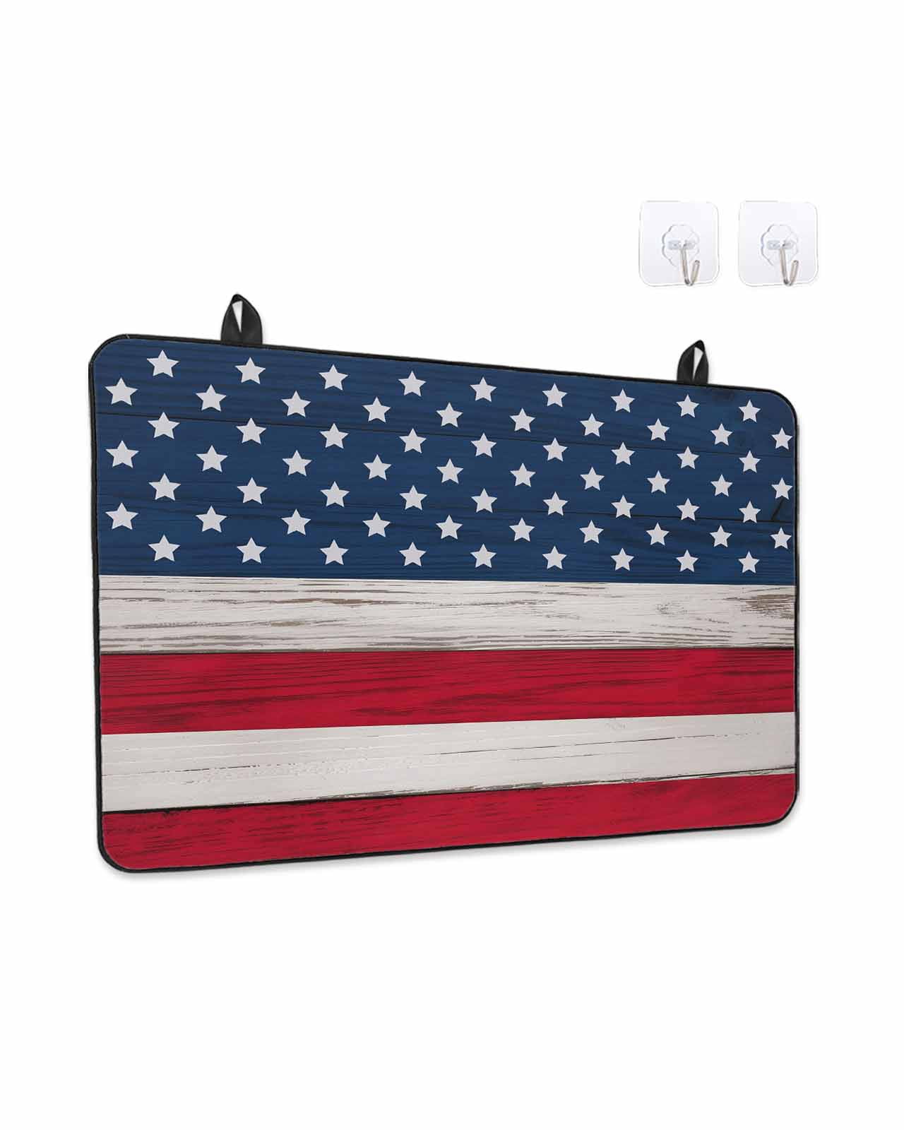 Stove Top Covers for Electric Stove, Wooden American Flag Glass Stovetop Cover Protector, Independence Day Star Striped Flag Induction Cooktop Protector Oven Mat for Kitchen Countertop 24"x21"