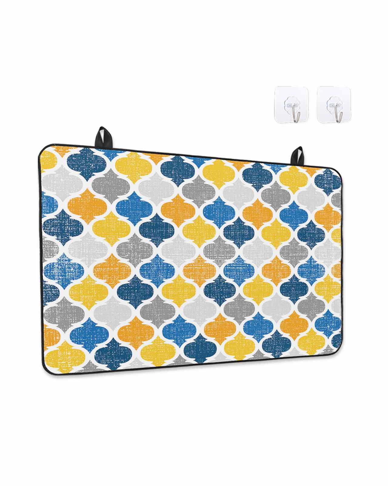 Stove Top Covers for Electric Stove, Yellow Blue Morocco Pattern Glass Stovetop Cover Protector, Modern Moroccan Geometric Induction Cooktop Protector Oven Mat for Kitchen Countertop 24"x21"