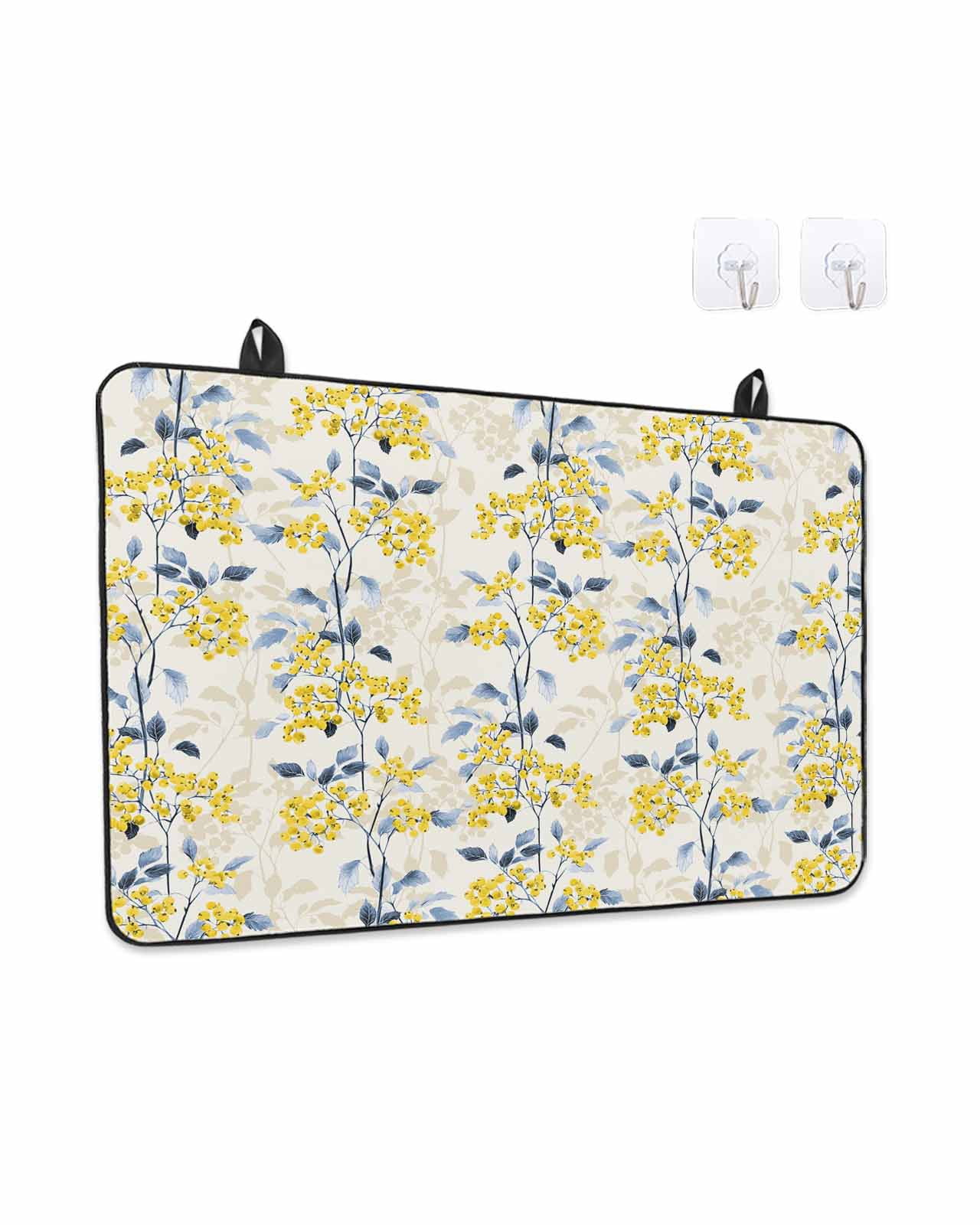 Stove Top Covers for Electric Stove, Yellow Blue Spring Floral Glass Stovetop Cover Protector, Summer Botanical Farmhouse Induction Cooktop Protector Oven Mat for Kitchen Countertop 24"x21"