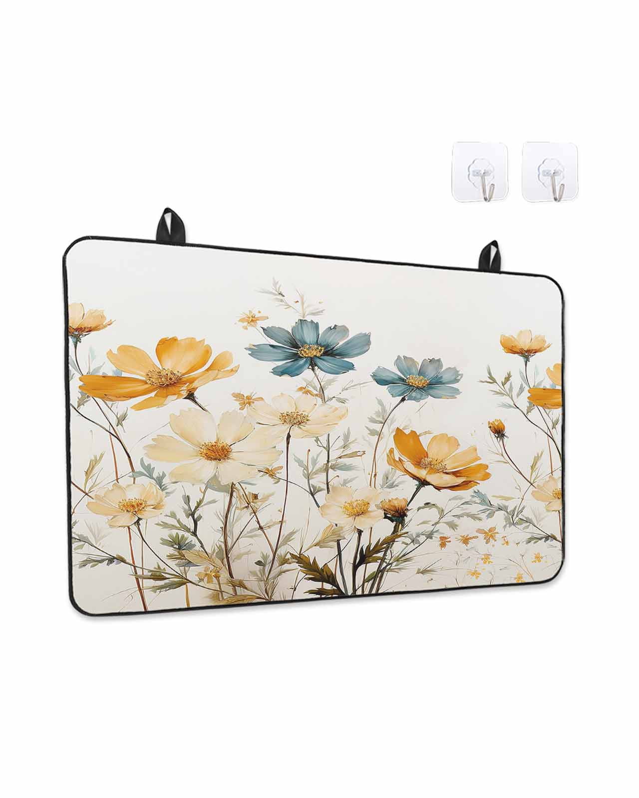 Stove Top Covers for Electric Stove, Yellow Blue Spring Floral Glass Stovetop Cover Protector, Watercolor Summer Botanical Induction Cooktop Protector Oven Mat for Kitchen Countertop 24"x21"