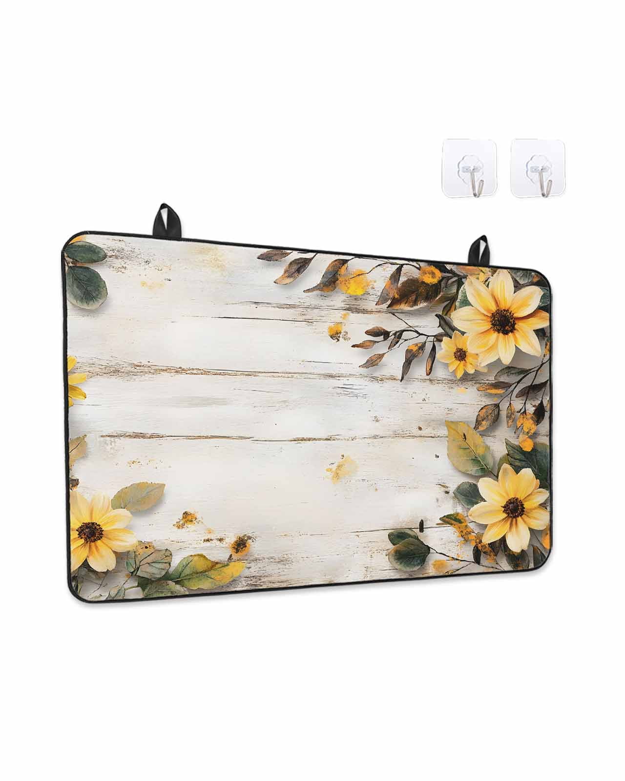 Stove Top Covers for Electric Stove, Yellow Floral Spring Glass Stovetop Cover Protector, Vintage Summer Botanical Induction Cooktop Protector Oven Mat for Kitchen Countertop 24"x21"