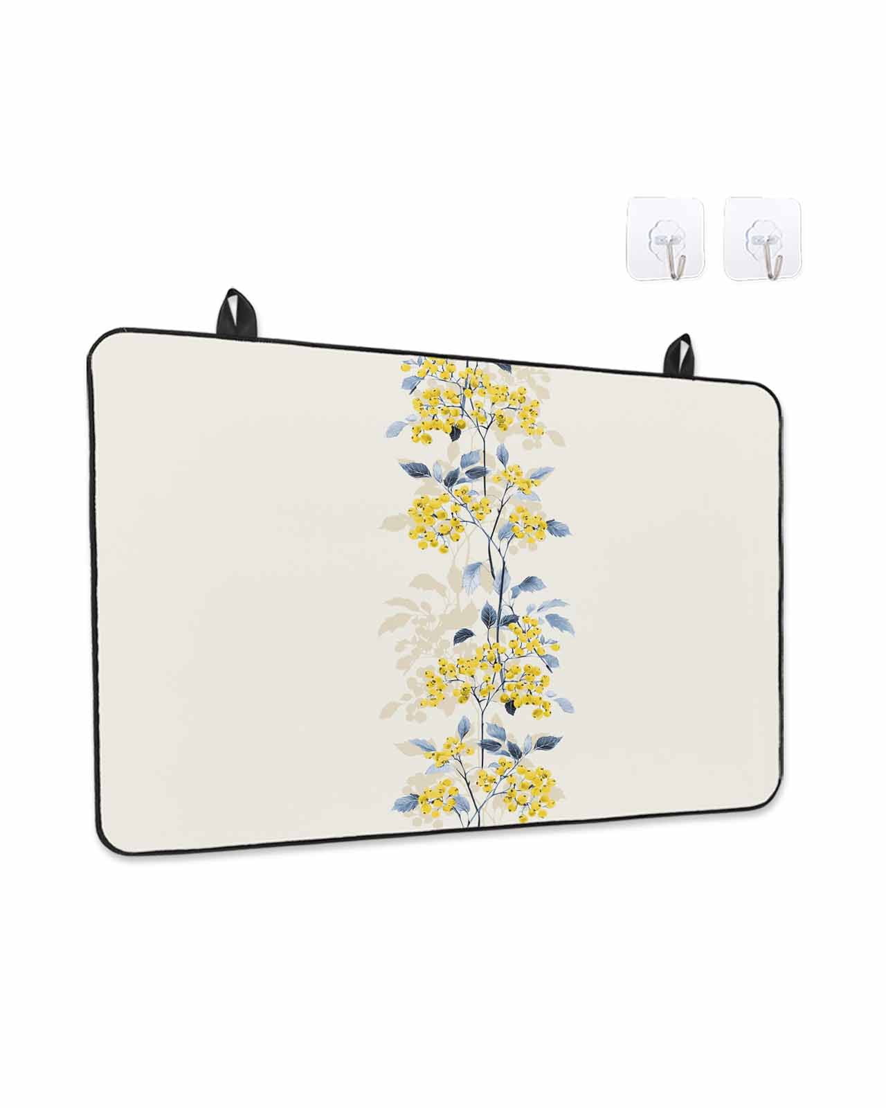 Stove Top Covers for Electric Stove, Yellow Fruit Glass Stovetop Cover Protector, Vintage Country Leaves Berries Blue Plants Induction Cooktop Protector Oven Mat for Kitchen Countertop 24"x21"