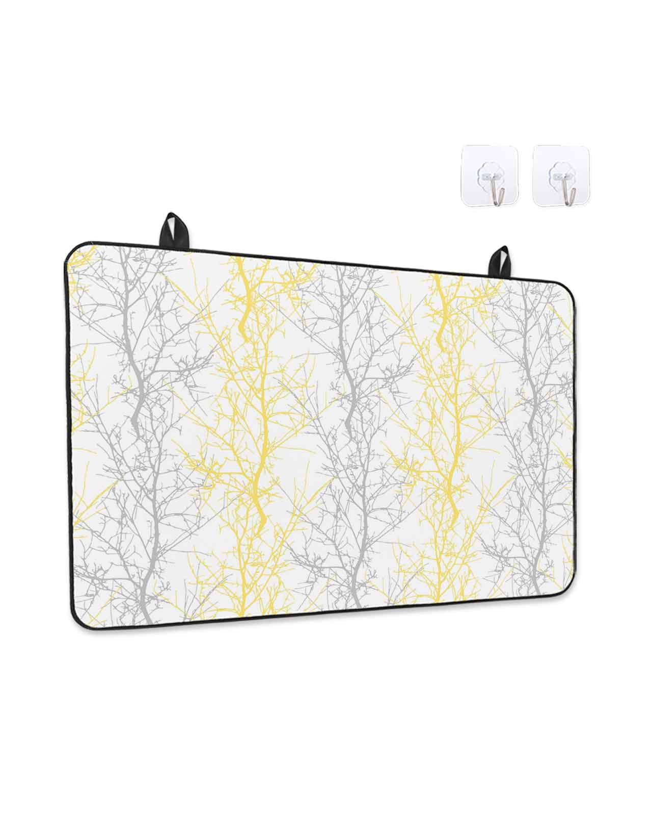 Stove Top Covers for Electric Stove, Yellow Gray Glass Stovetop Cover Protector, Pastoral Botanical Branch Aesthetics Induction Cooktop Protector Oven Mat for Kitchen Countertop 24"x21"