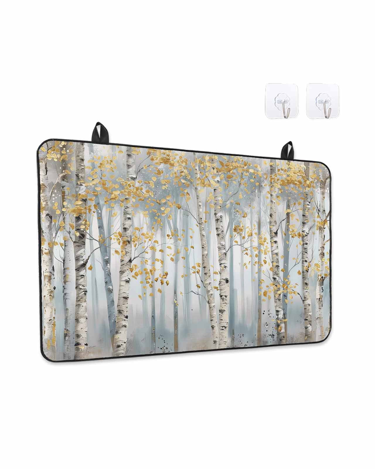 Stove Top Covers for Electric Stove, Yellow Grey Forest Glass Stovetop Cover Protector, Grey Modern Art Oil Painting Induction Cooktop Protector Oven Mat for Kitchen Countertop 24"x21"