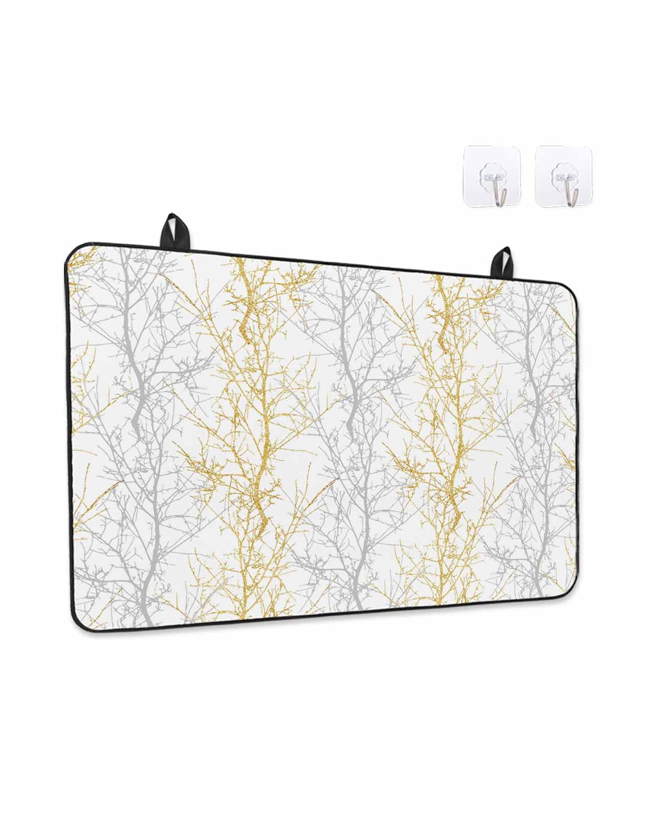 Stove Top Covers for Electric Stove, Yellow Grey Glass Stovetop Cover Protector, Pastoral Botanical Branch Aesthetics Induction Cooktop Protector Oven Mat for Kitchen Countertop 24"x21"
