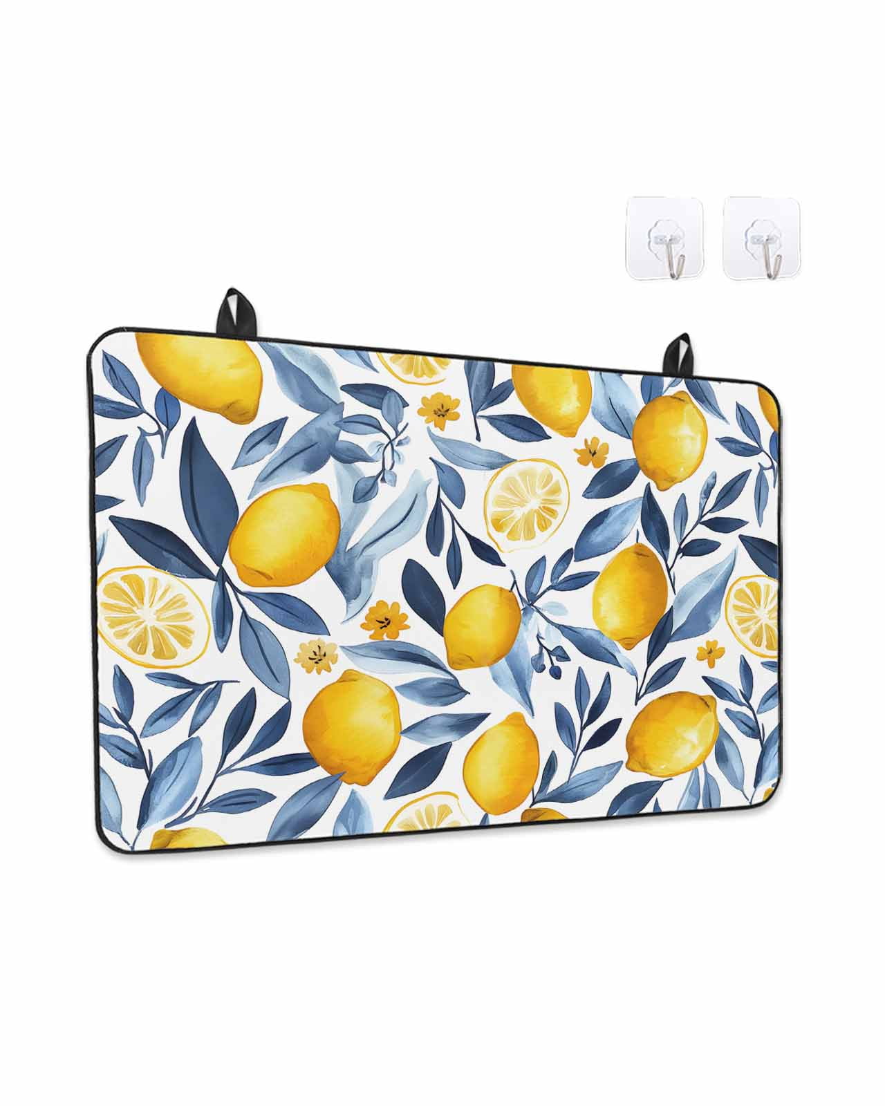 Stove Top Covers for Electric Stove, Yellow Lemon Glass Stovetop Cover Protector, Blue Flower Leaves Spring Summer Plant Induction Cooktop Protector Oven Mat for Kitchen Countertop 24"x21"