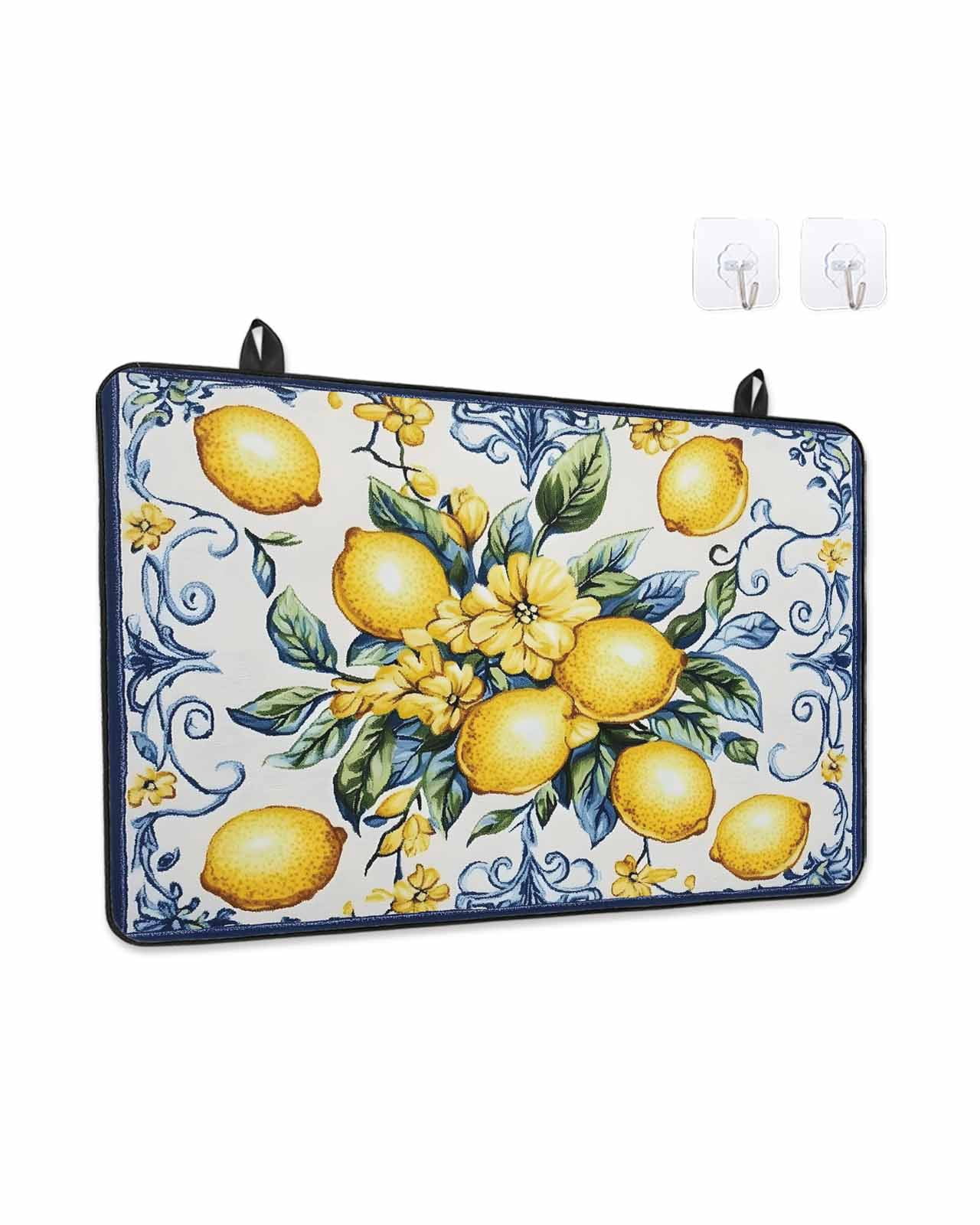 Stove Top Covers for Electric Stove, Yellow Lemon Glass Stovetop Cover Protector, Middle Century Blue Italian Textured Induction Cooktop Protector Oven Mat for Kitchen Countertop 24"x21"