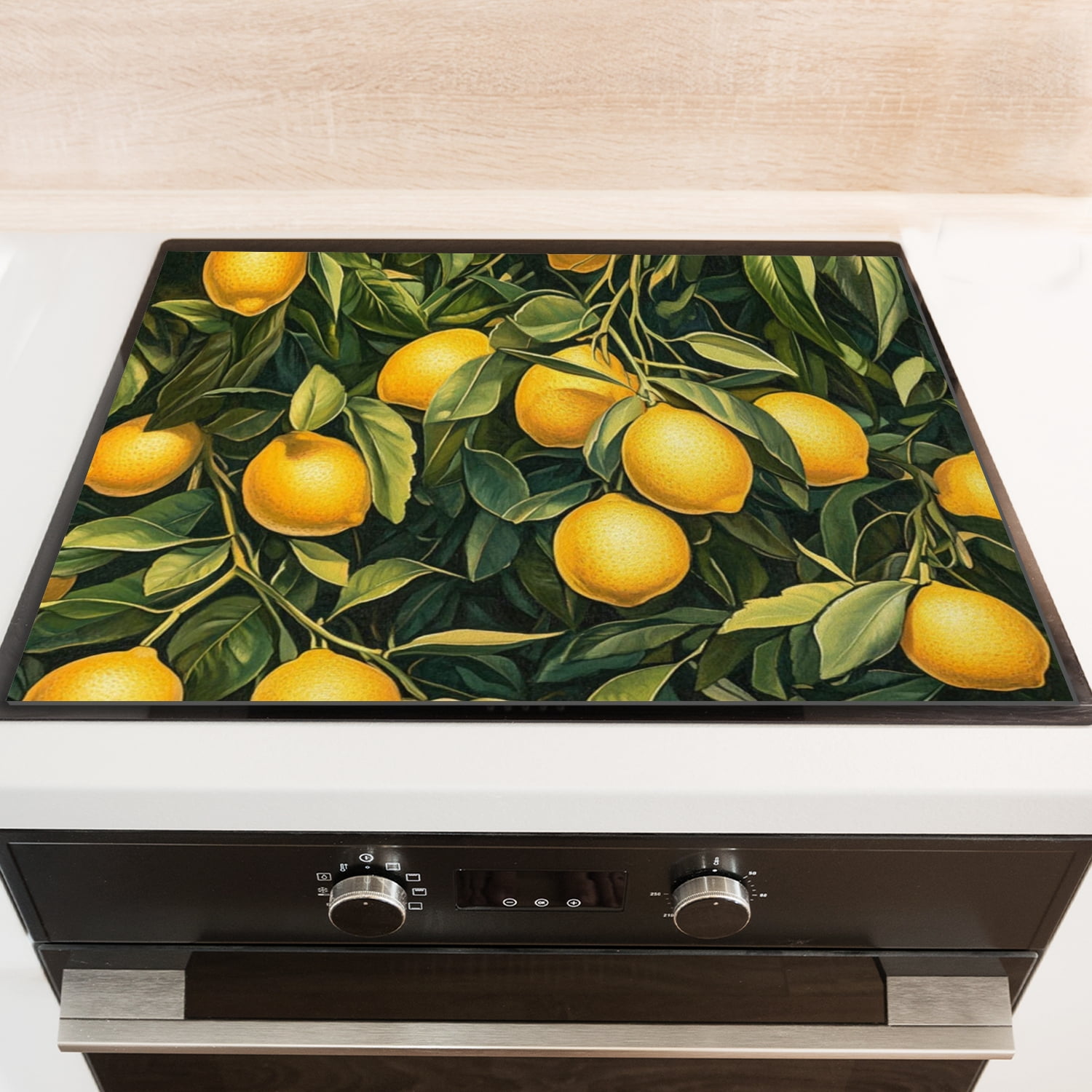 Stove Top Covers for Electric Stove, Yellow Lemon with leaves, Heat Resistant Cooktop Cover, Glass Induction Cooktop Protector Mat, Foldable Decoration pad for Kitchen RV (28×20 Inch)