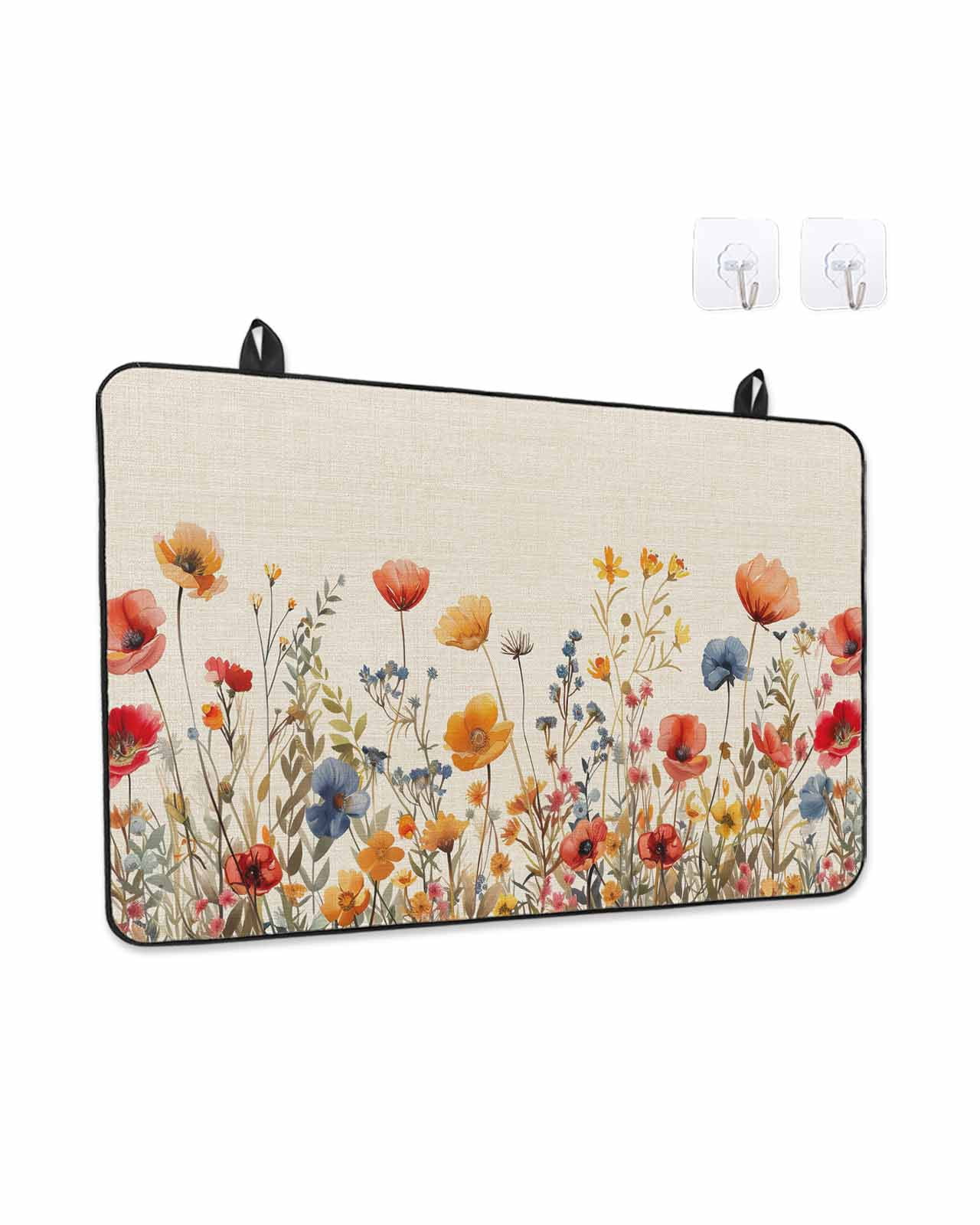 Stove Top Covers for Electric Stove,Yellow Red Blue Spring Floral Glass Stovetop Cover Protector,Watercolor Botanical Summer Flowers Cooktop Protector Oven Mat for Kitchen Countertop 28.5"x20.5"