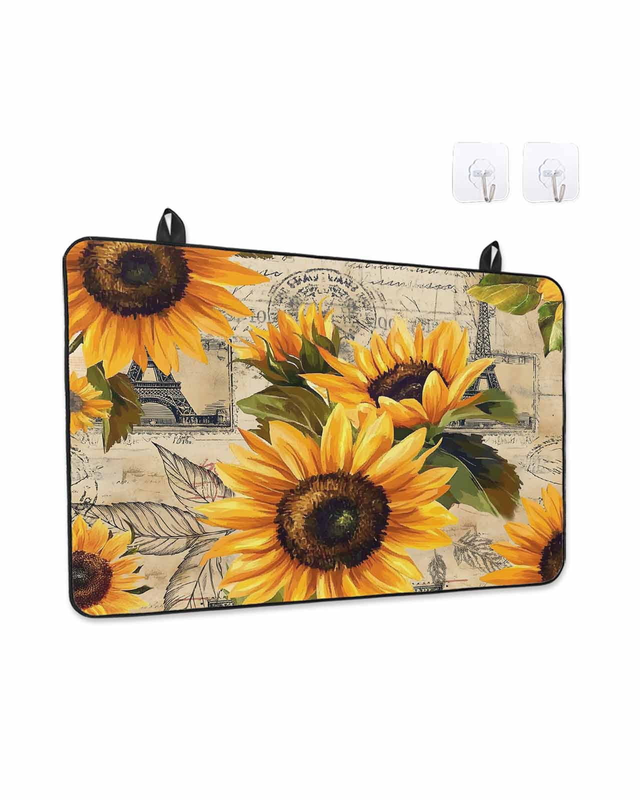 Stove Top Covers for Electric Stove, Yellow Sunflower Glass Stovetop Cover Protector, Watercolor Retro Floral Plant Leaf Induction Cooktop Protector Oven Mat for Kitchen Countertop 24"x21"
