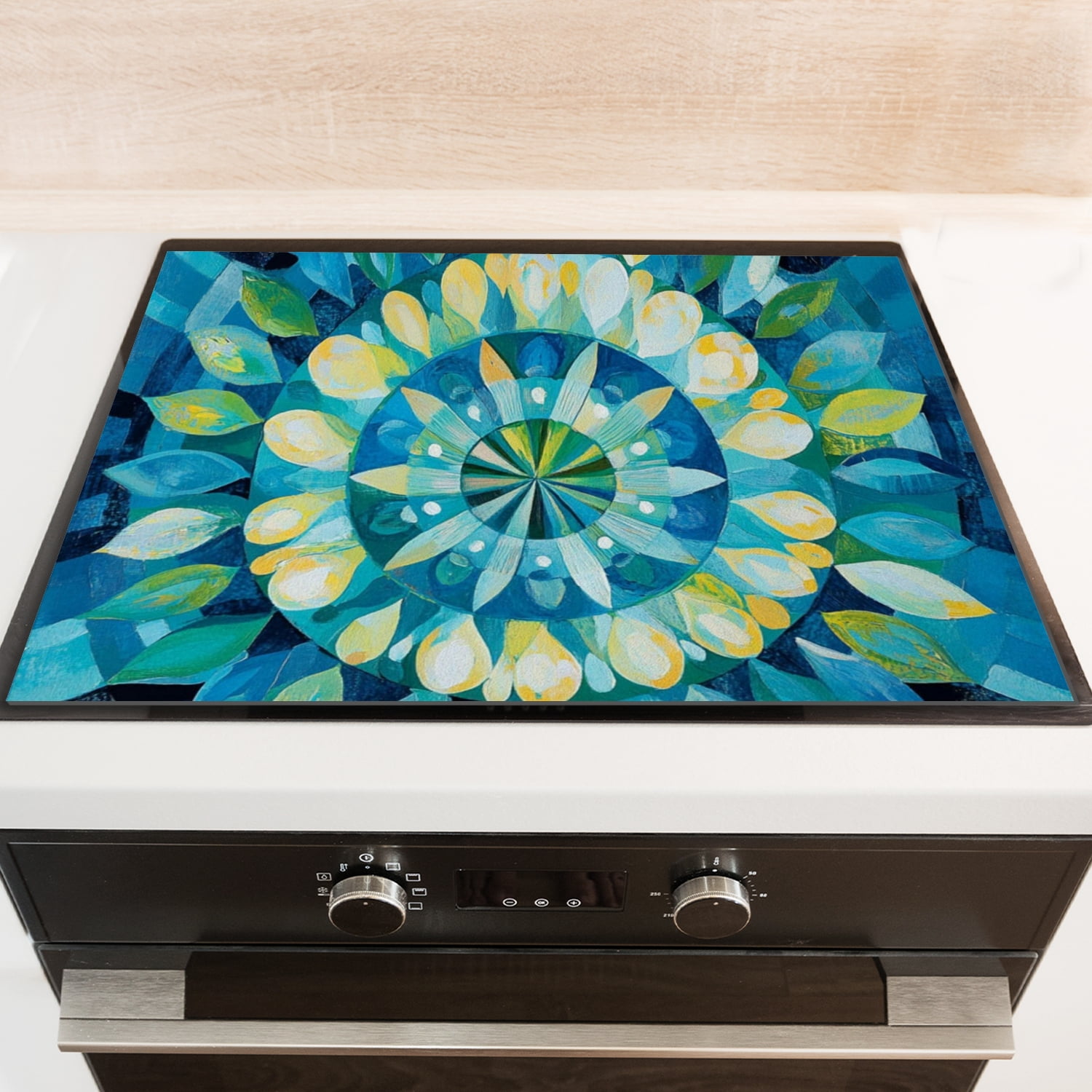 Stove Top Covers For Electric Stoves, Abstract Blue and Yellow Mandala Heat Resistant Stove Cover for Electric Gas Cooktop, Multifunctional Decorative Pad for Kitchen RV (28×20 Inch)