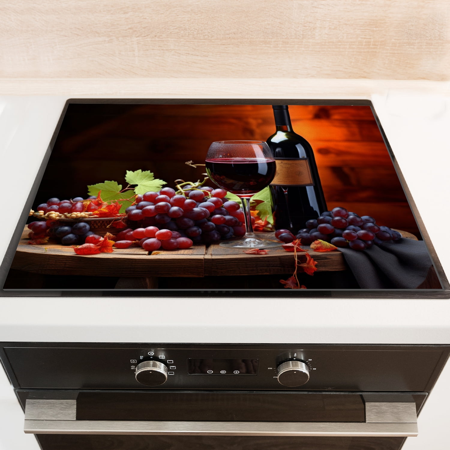 Stove Top Covers For Glasstop Stoves, Wine Bottle And Grapes Print Oilproof Mat, Multifunctional Decorative Pad for Kitchen RV (28×20 Inch)