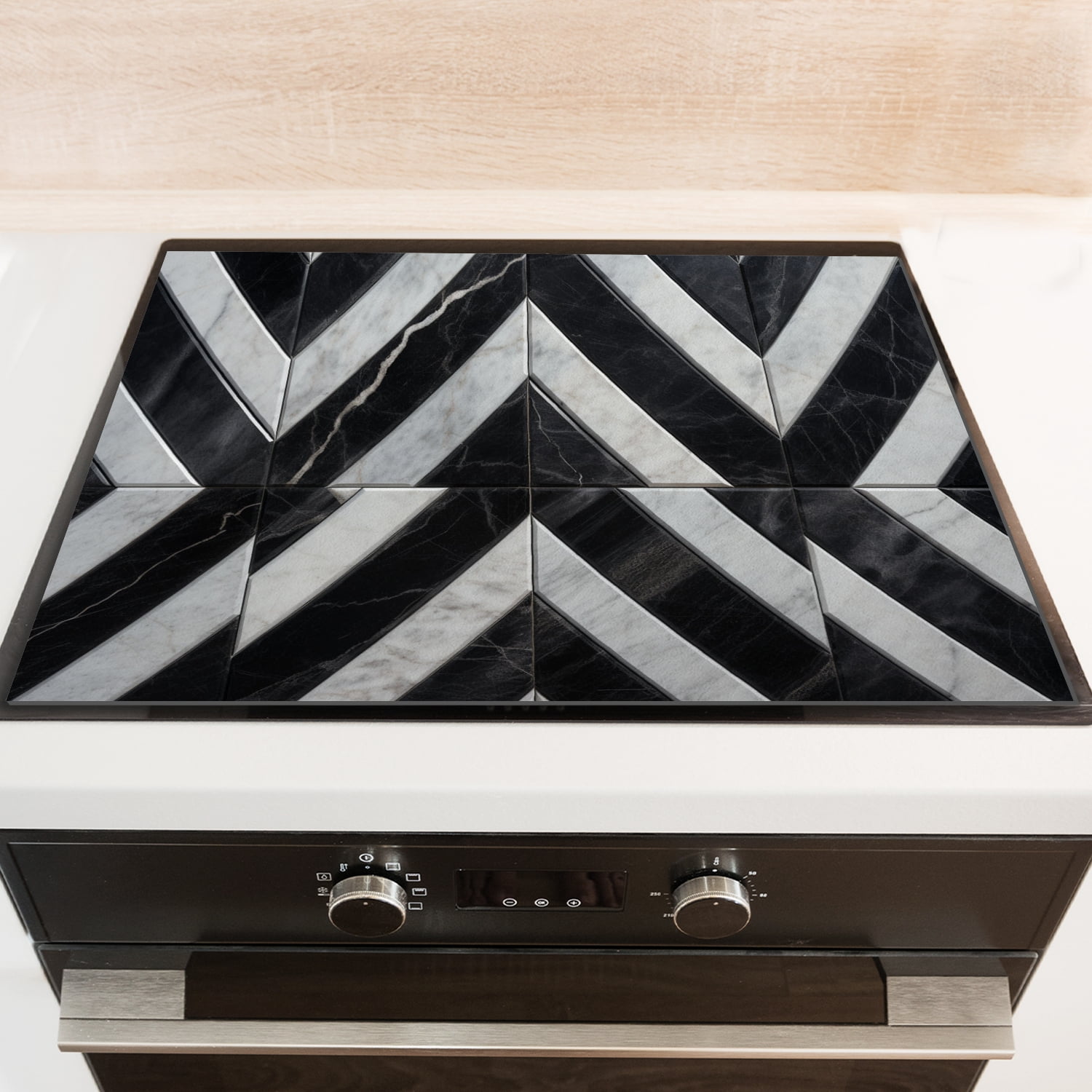 Stove Top Covers for Gas Burners, Abstract Geometric Art Black White Marble Print Foldable Stove Mat, Waterproof Oven Covers, Decorative Induction Mat for Kitchen RV (28×20 Inch)