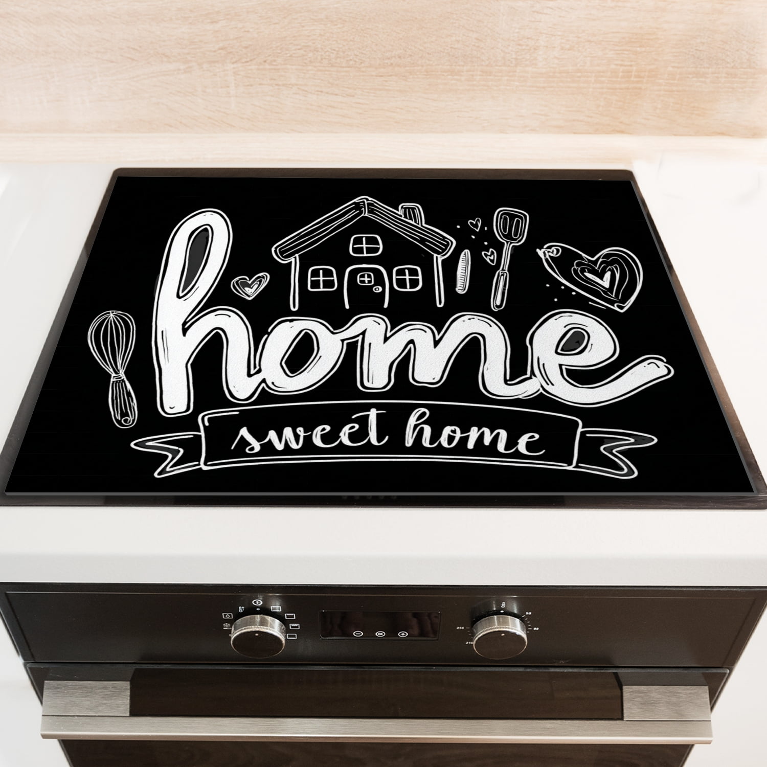 Stove Top Covers for Gas Burners,Home Sweet Home Black White Print Anti-sip Foldable Stove Mat, Waterproof Oilproof Dustproof Oven Covers Pad for Kitchen RV (28×20 Inch)