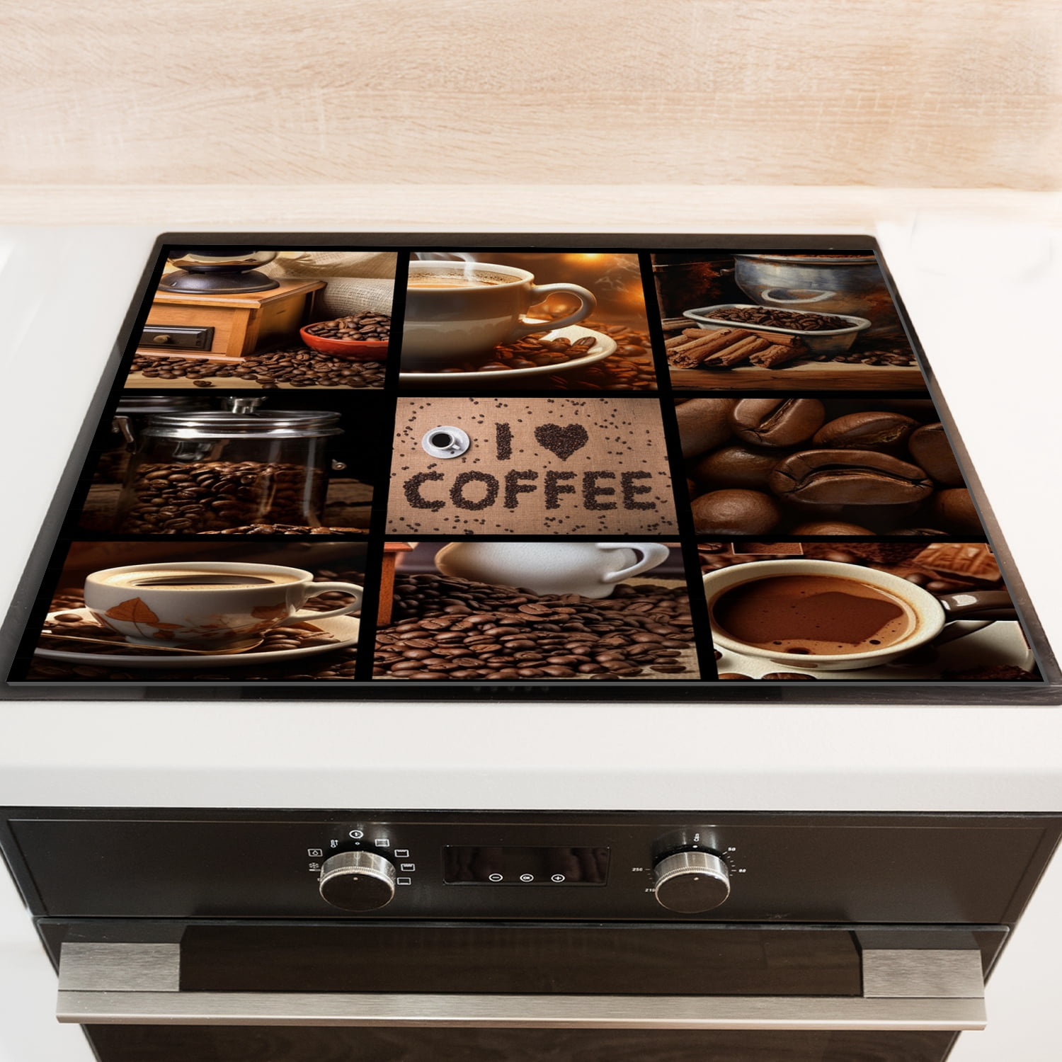 Stove Top Covers for Gas Burners, I love Coffee Glass Stove Mat, Waterproof Oilproof Dustproof Oven Covers, Decorative Induction Mat for Kitchen RV (28×20 Inch)