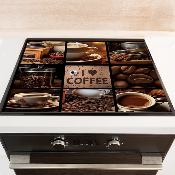 Stove Top Covers for Gas Burners, I love Coffee Glass Stove Mat, Waterproof Oilproof Dustproof Oven Covers, Decorative Induction Mat for Kitchen RV (2820 Inch)