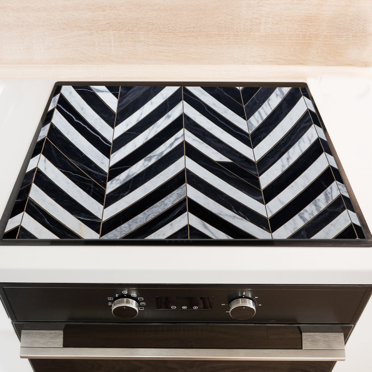Stove Top Covers for Gas Stove, Abstract Geometric Art Marble Print Heat Resistant Cooktop Protector, White and Black Waterproof Oilproof Dustproof Mat for Kitchen RV (28×20 Inch)