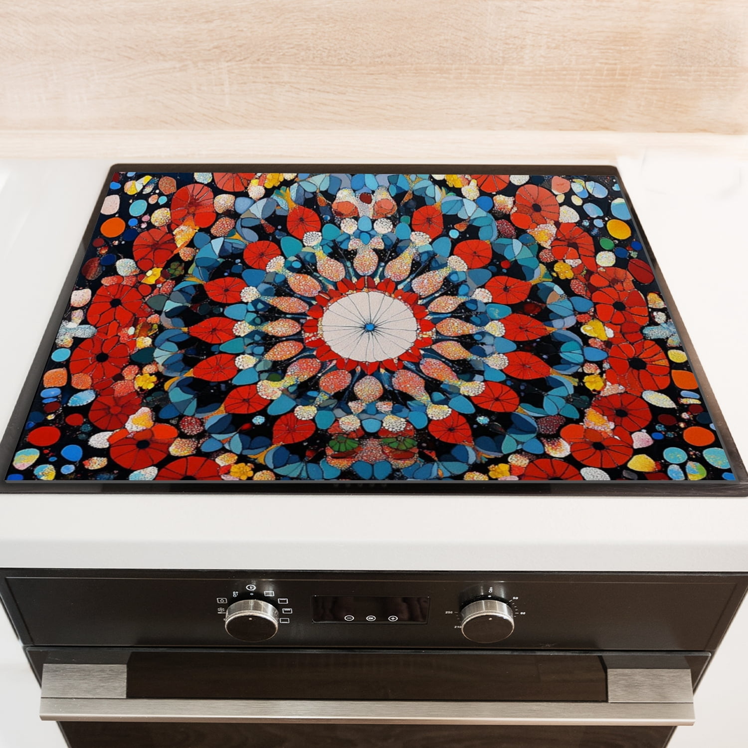 Stove Top Covers for Glass Stoves, Multicolored Mandala Flower Abstract Print Anti-slip Ceramic Cooktop Protector Mat, Decorative Stove Cover Pad for Kitchen RV (28×20 Inch)