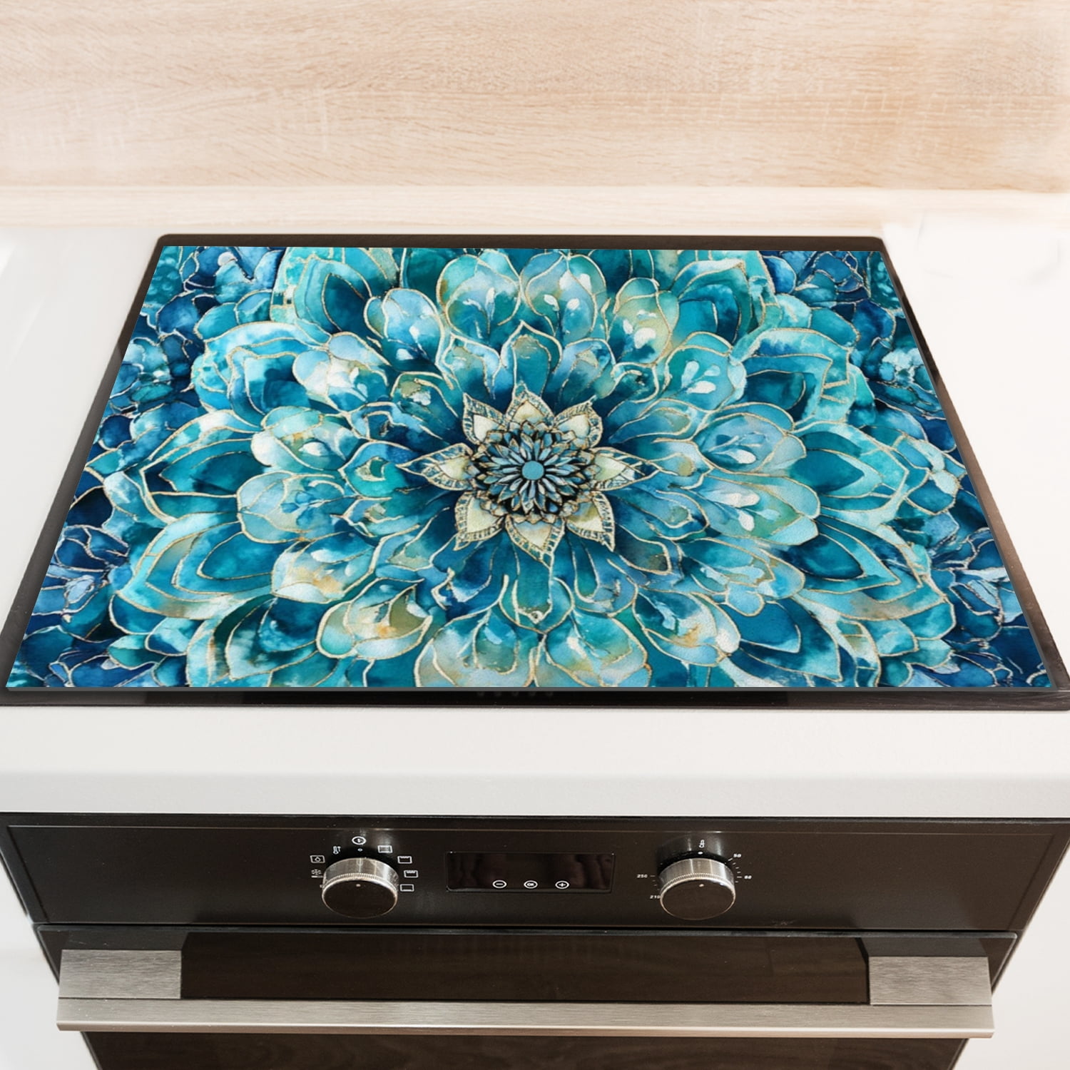 Stove Top Covers for Glasstop Stoves, Blue Mandala Flower Print Bohemia Heat Resistant Ceramic Stove Top Mat, Multifunctional Kitchen Decor Pad for Kitchen RV (28×20 Inch)